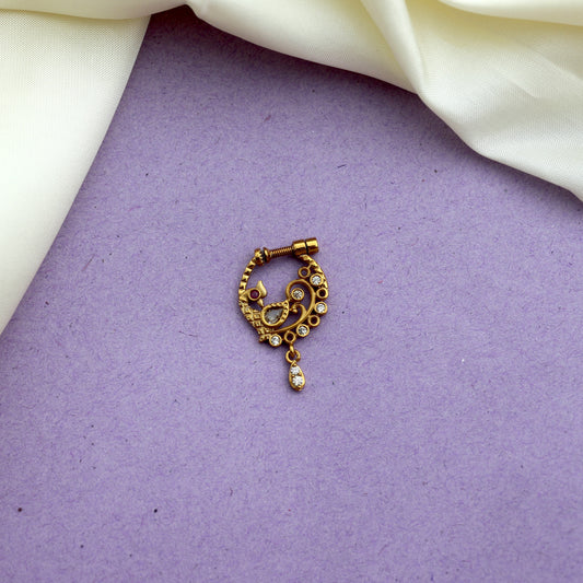 Antique Gold Matte Peacock Bridal Nath Nose Pin