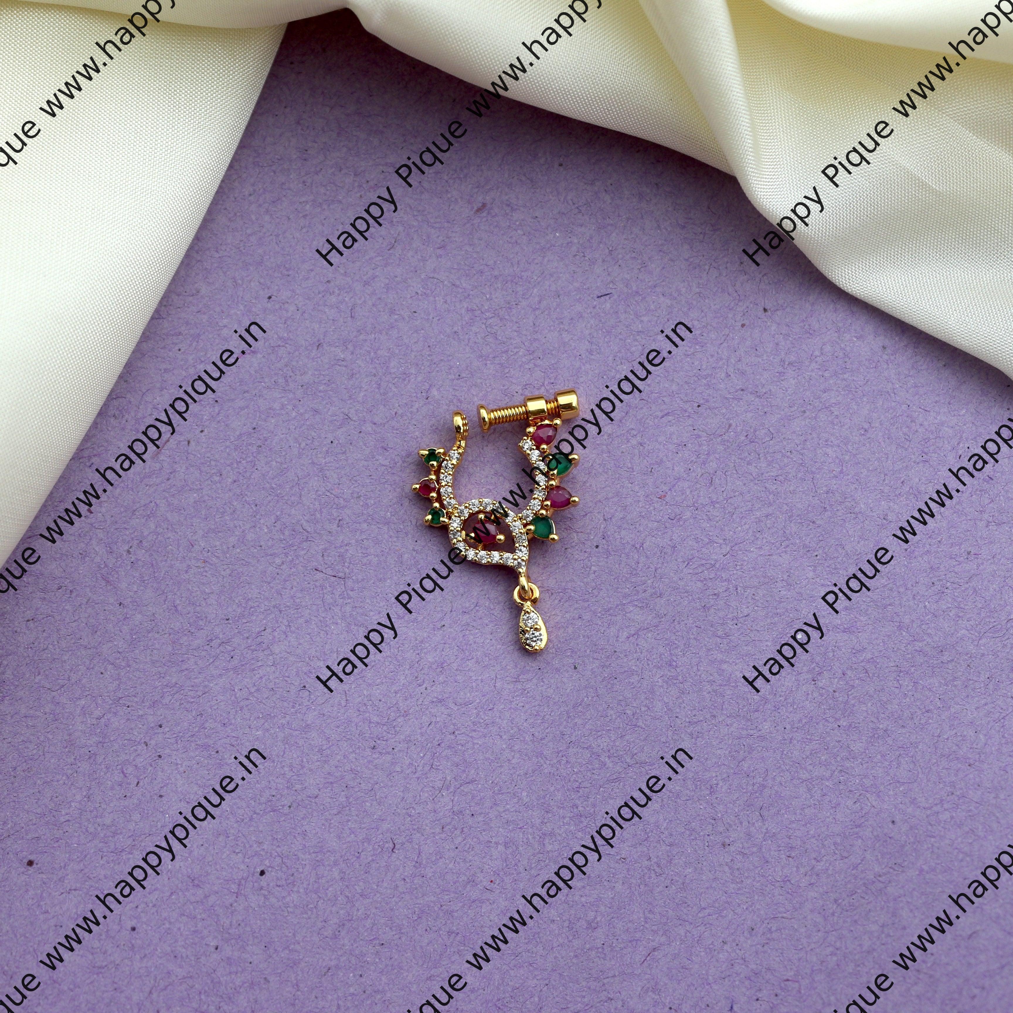 Micro Gold AD Small Paisley Bridal Nath Nose Pin