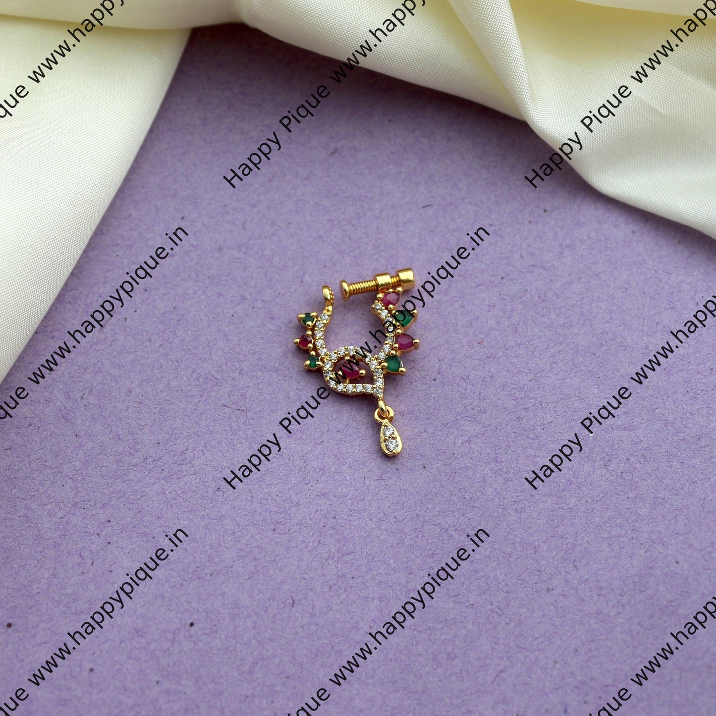 Micro Gold AD Small Paisley Bridal Nath Nose Pin