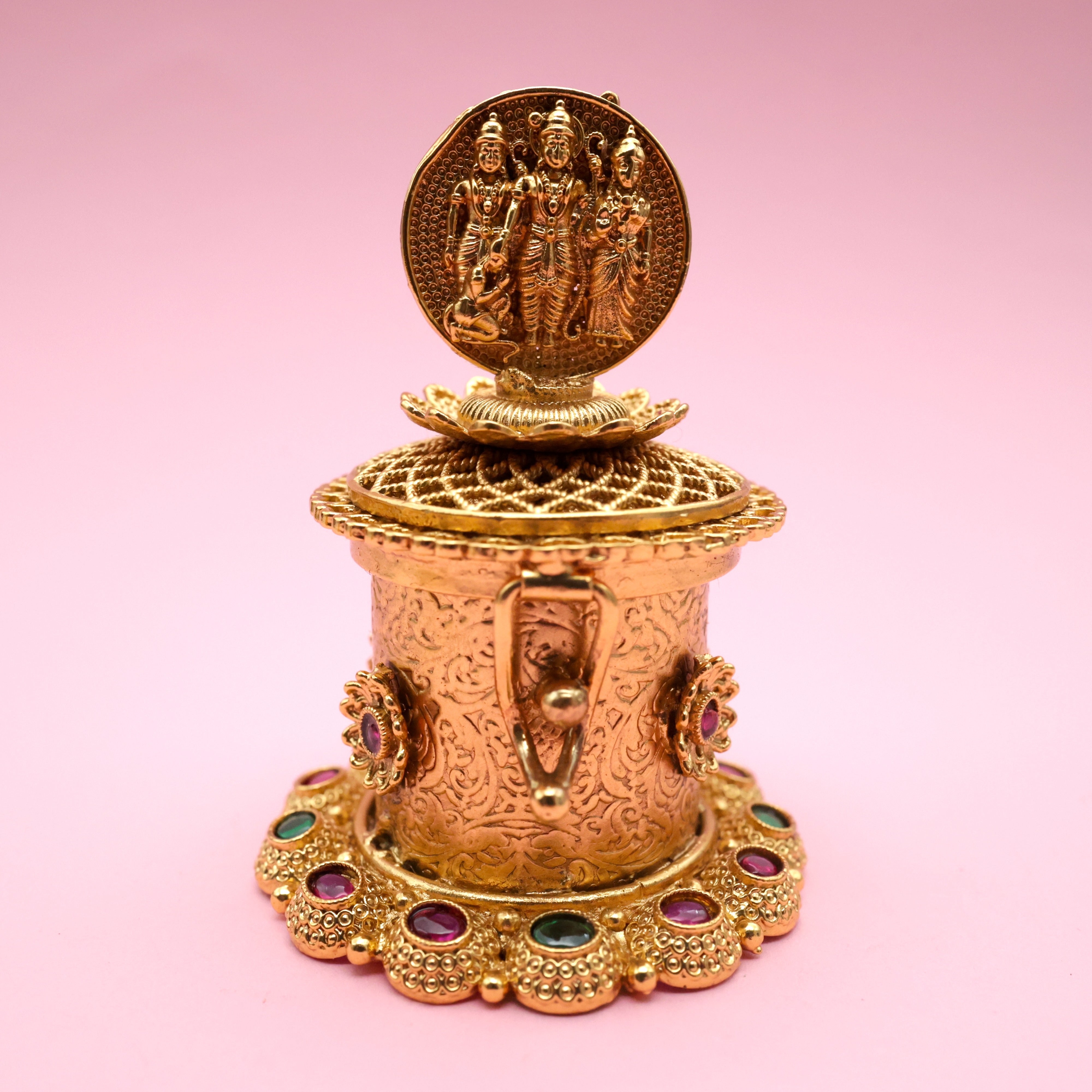 Antique Gold Ram Parivar Kumkum Box - Sindoor Dabbi