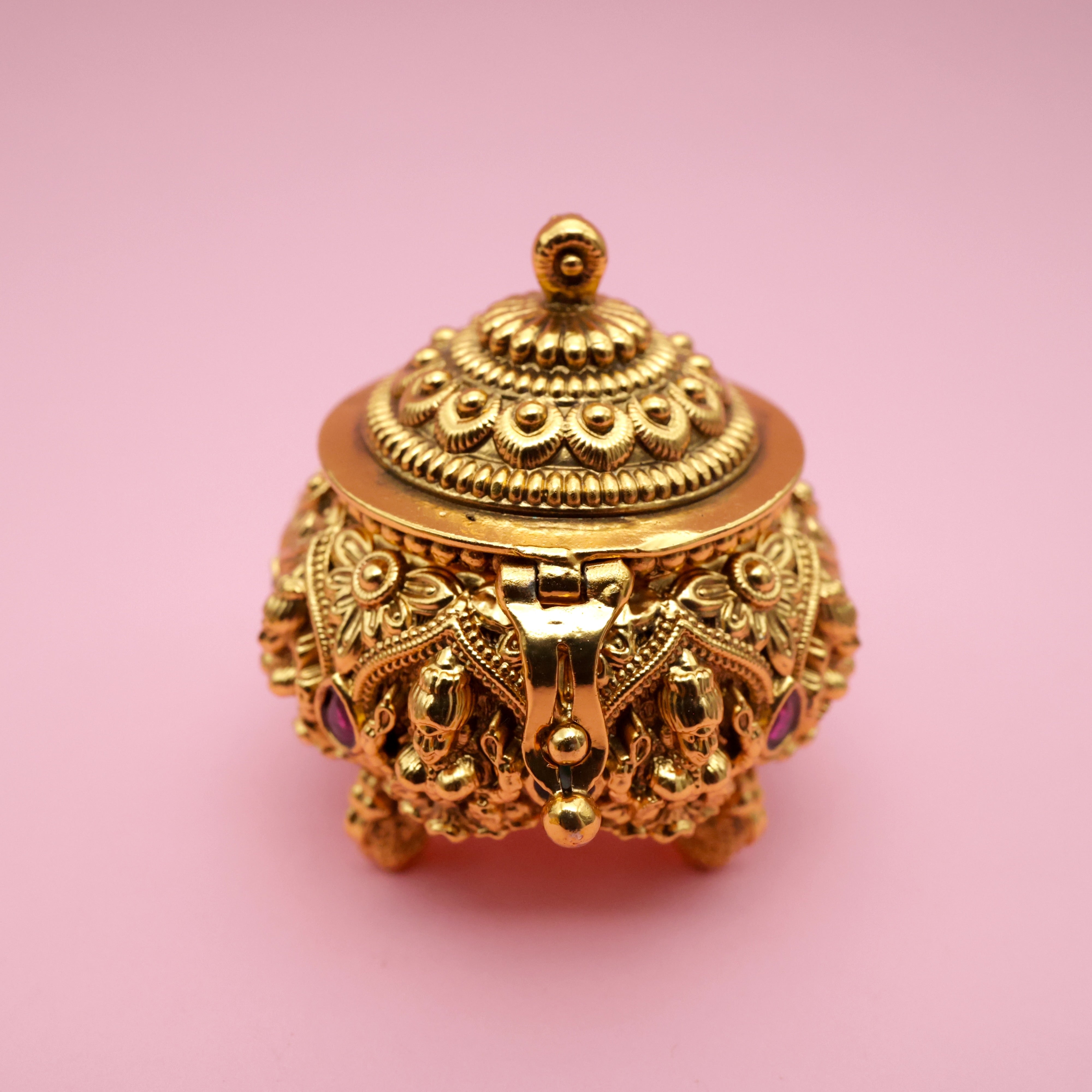 Antique Gold Nagasi Mahalakshmi Kumkum Box - Sindoor Dabbi