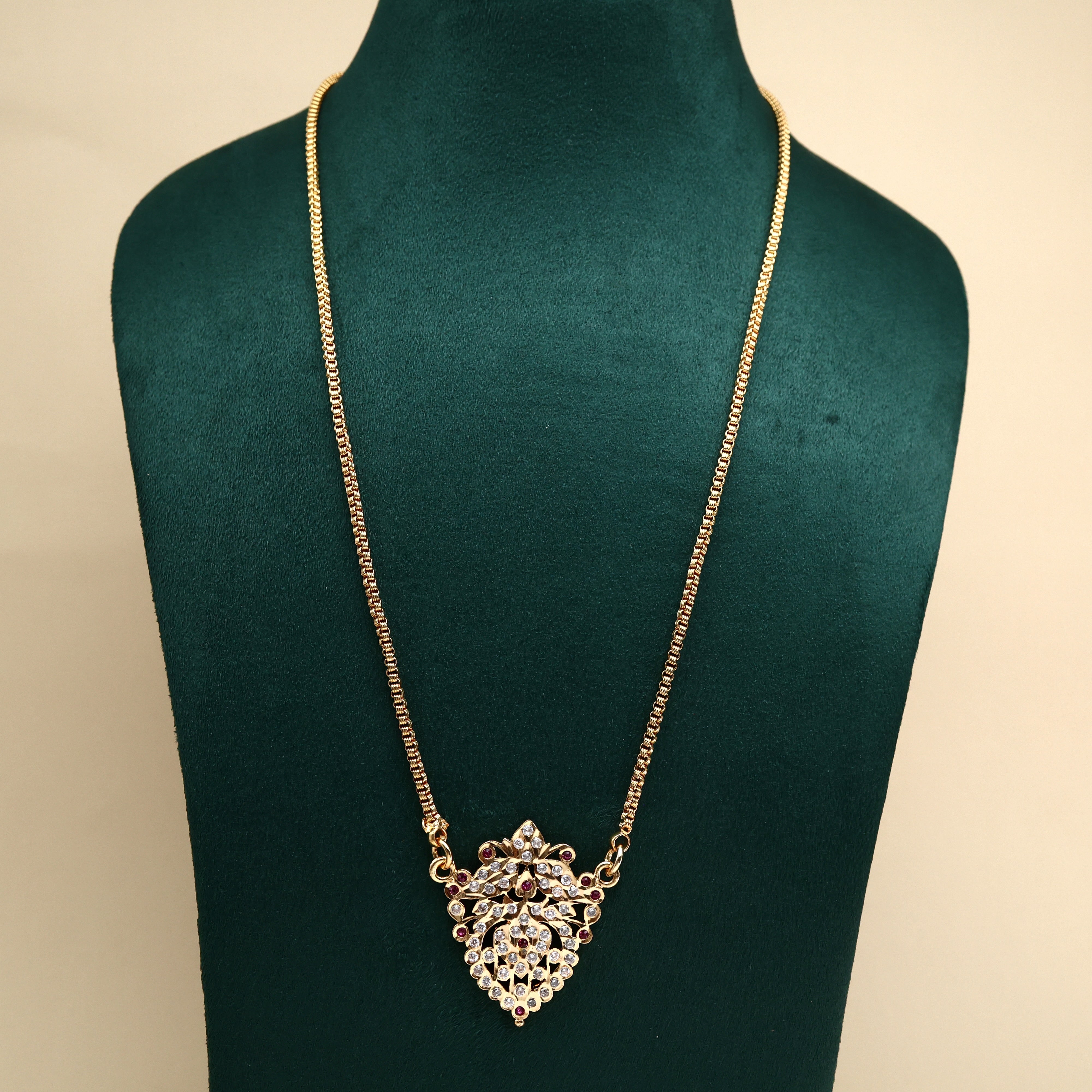 Real Gold Tone Beautiful Traditional Kalasam Pendant Chain - 24 Inches Chain