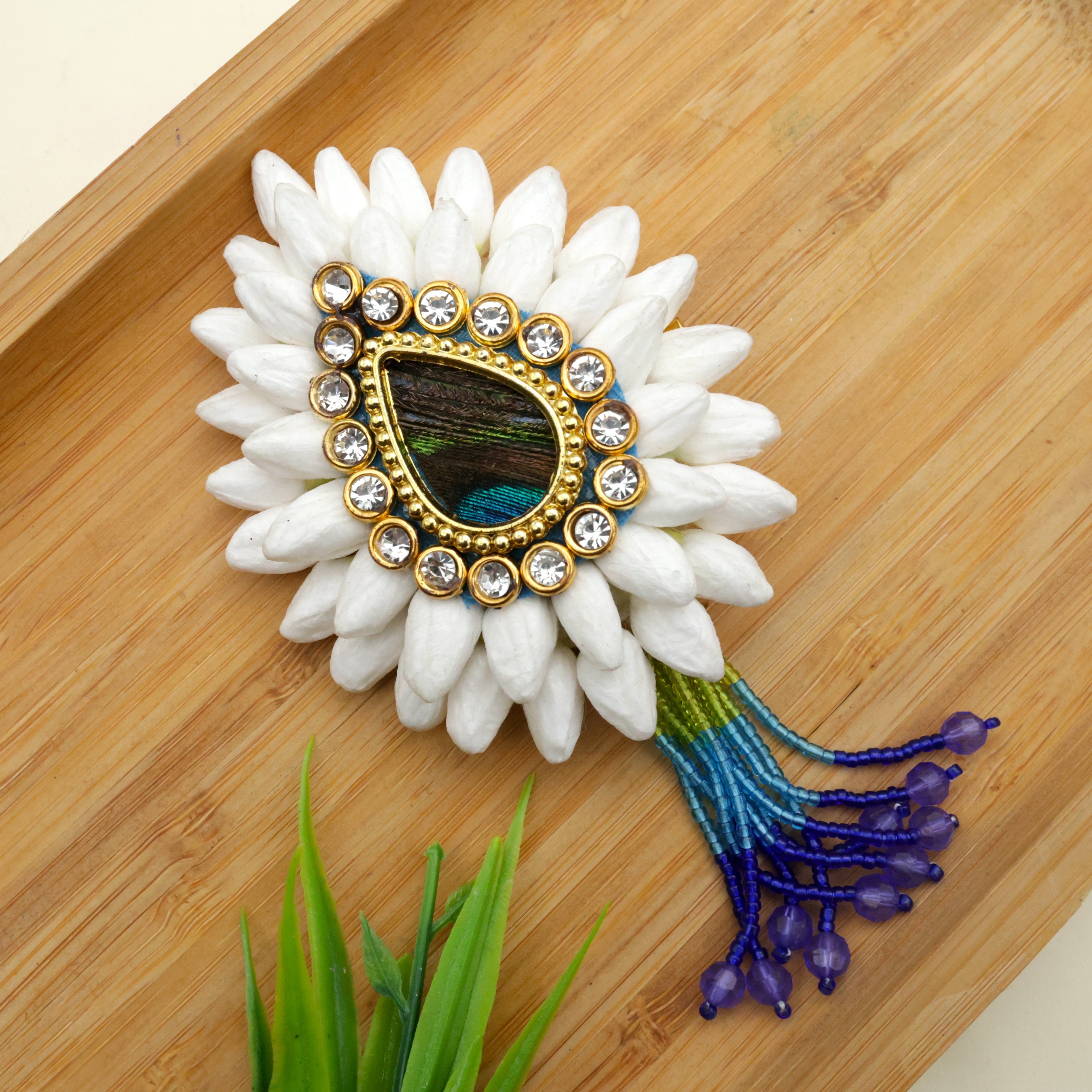 Very Real Look Jasmine Thilak Peacock Feather Hanging Hair Clip