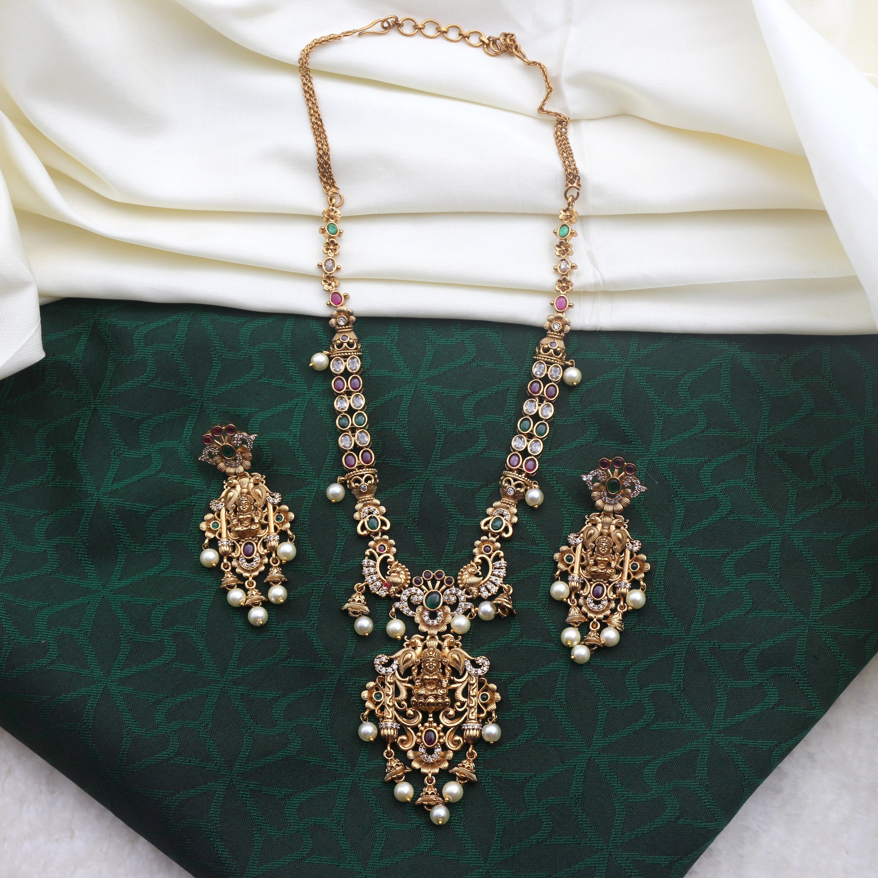 Real Antique Gold Tone Cutwork Lakshmi AD Kemp Necklace