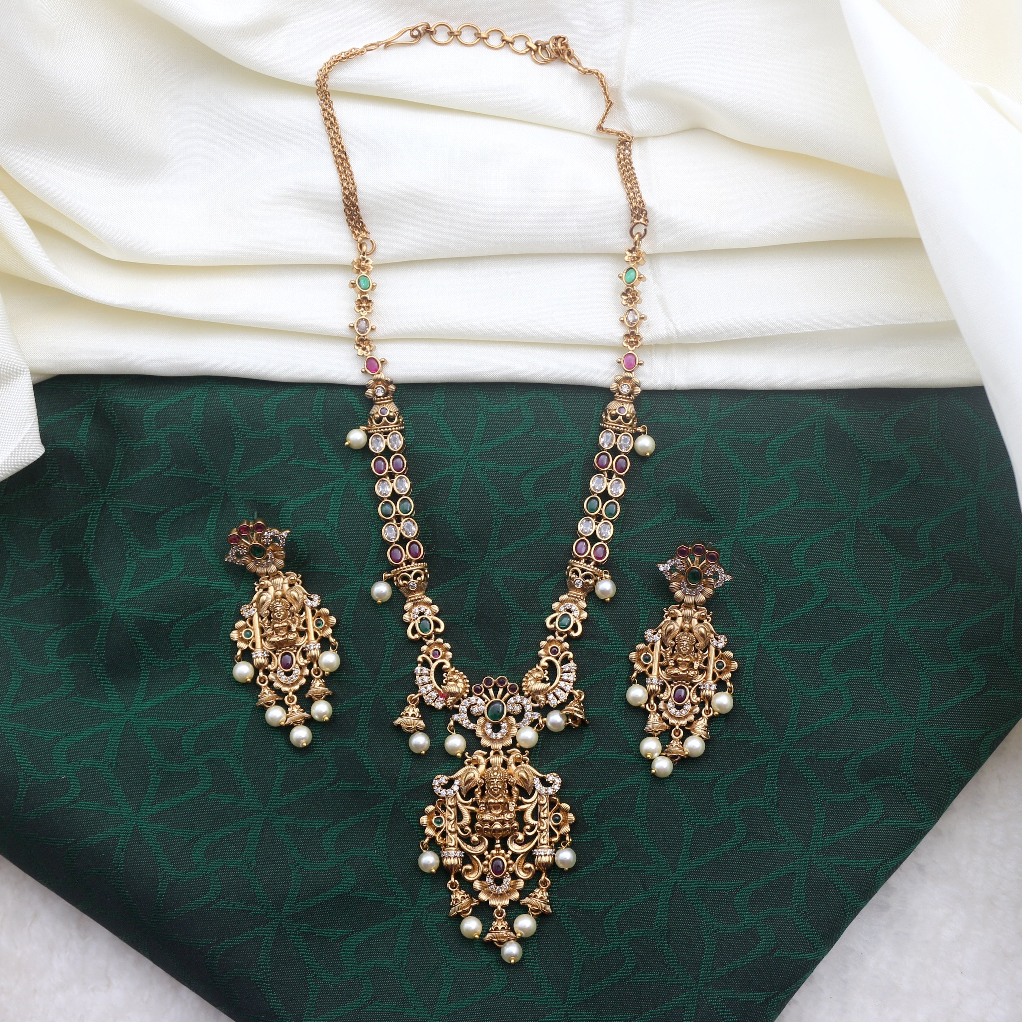 Real Antique Gold Tone Cutwork Lakshmi AD Kemp Necklace