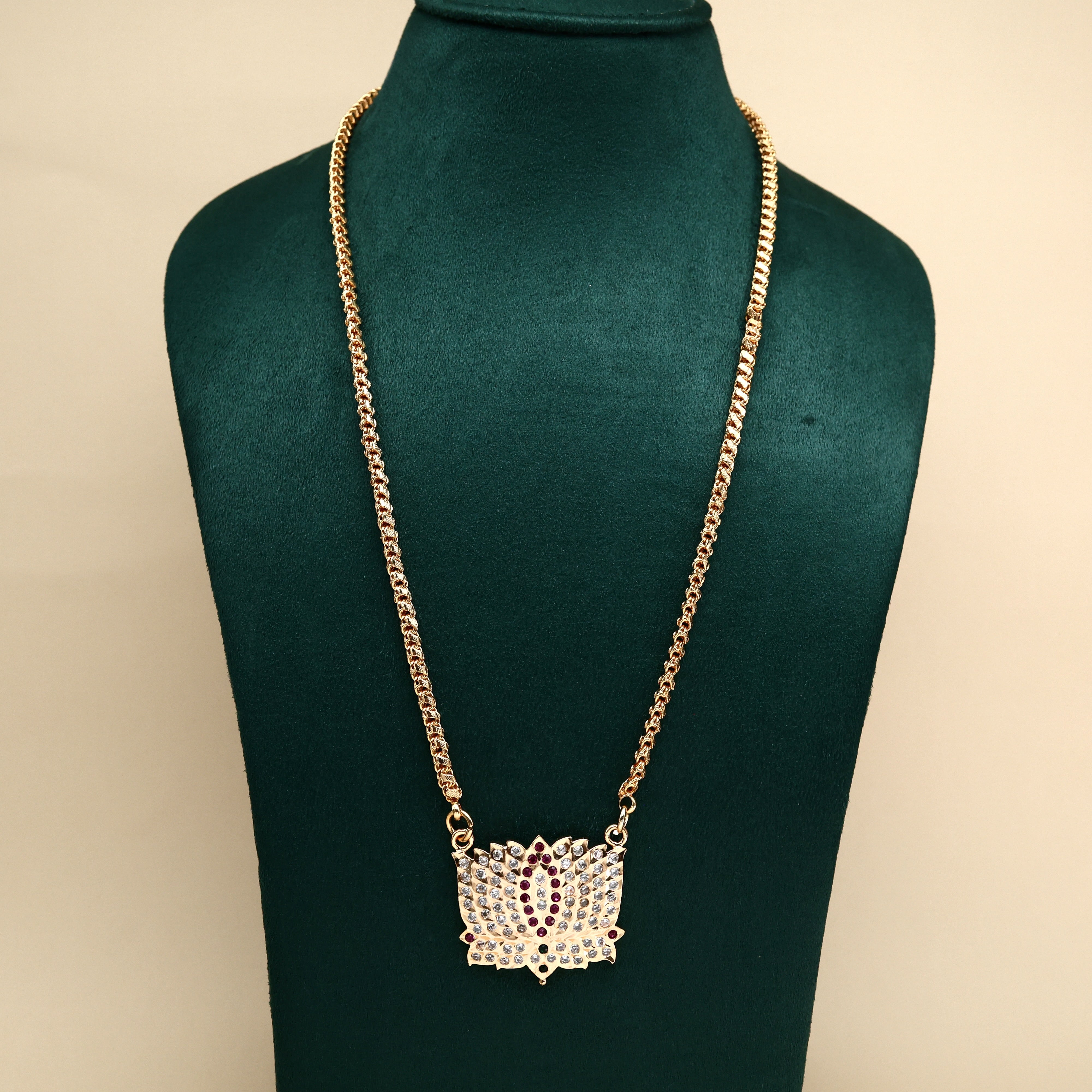 REAL GOLD TONE SHIVAN EYE LOTUS PENDANT CHAIN (MULTI) - 24 INCHES