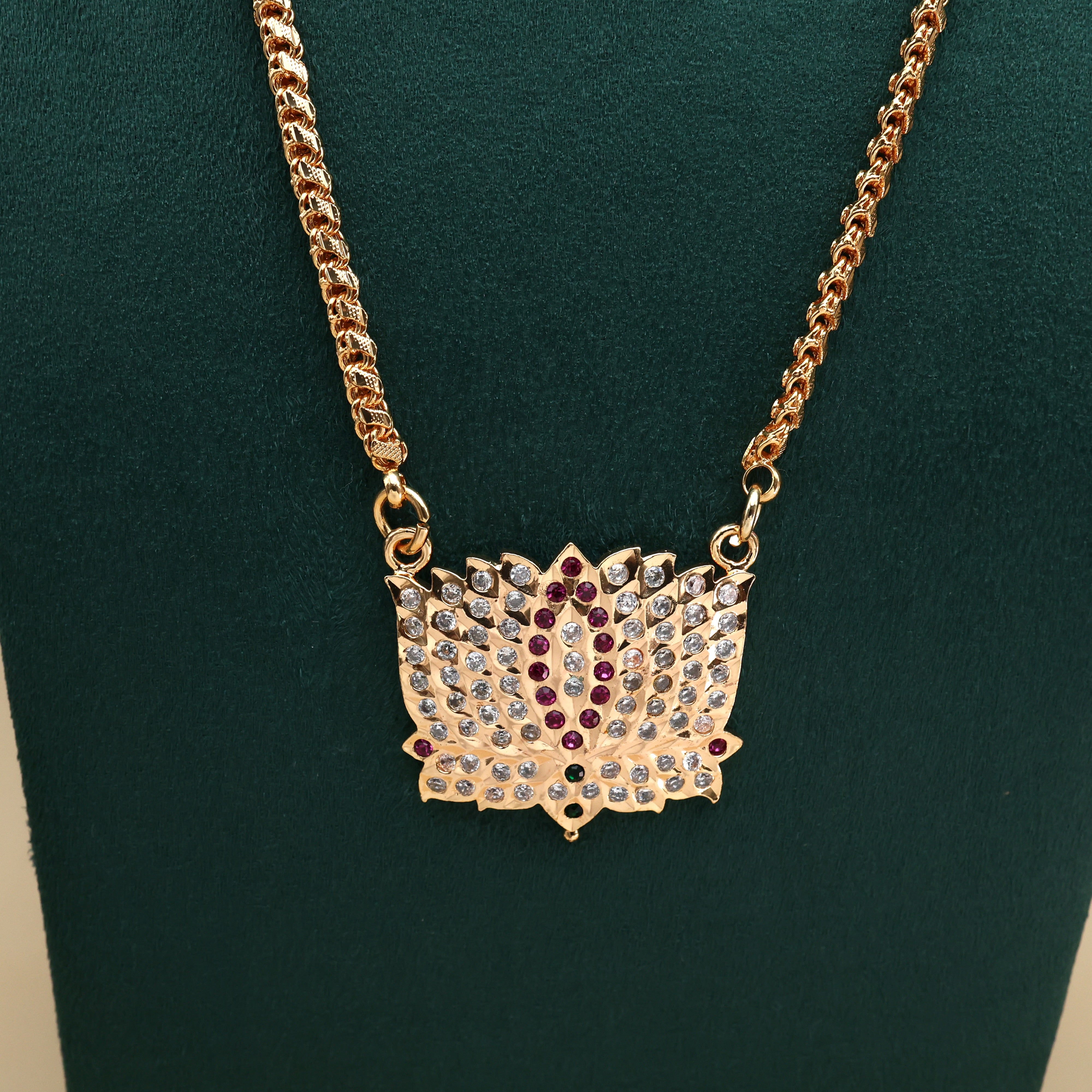 REAL GOLD TONE SHIVAN EYE LOTUS PENDANT CHAIN (MULTI) - 24 INCHES