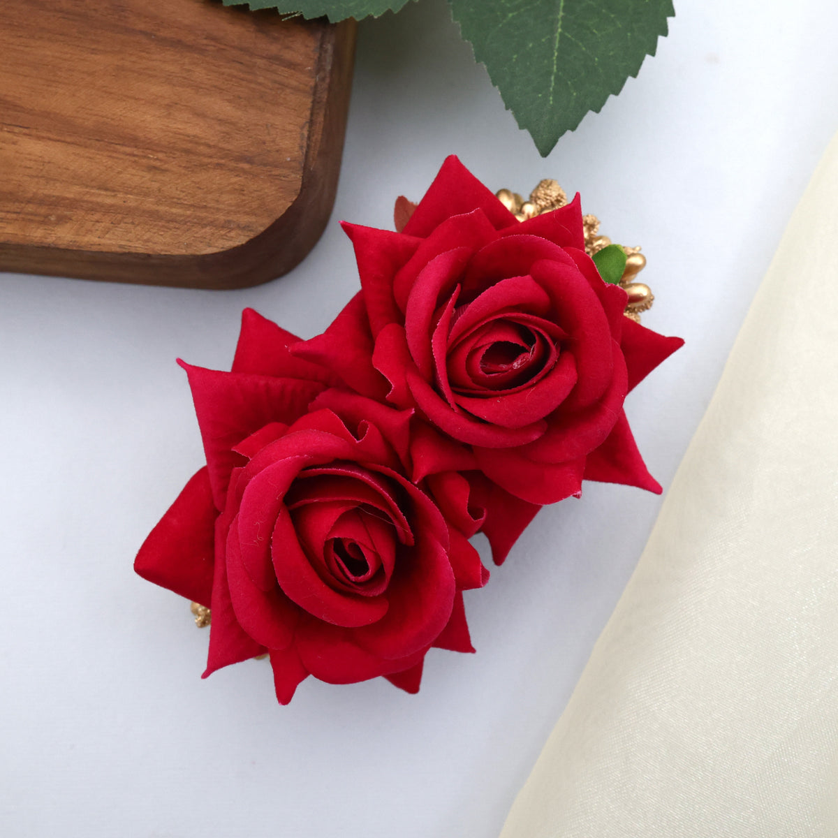 Realistic Double Rose French Barrette Hair Clip For Women - Rani