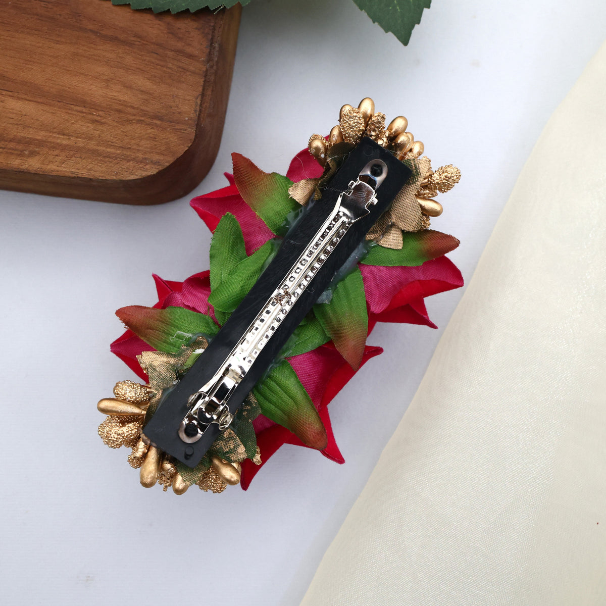 Realistic Double Rose French Barrette Hair Clip For Women - Rani