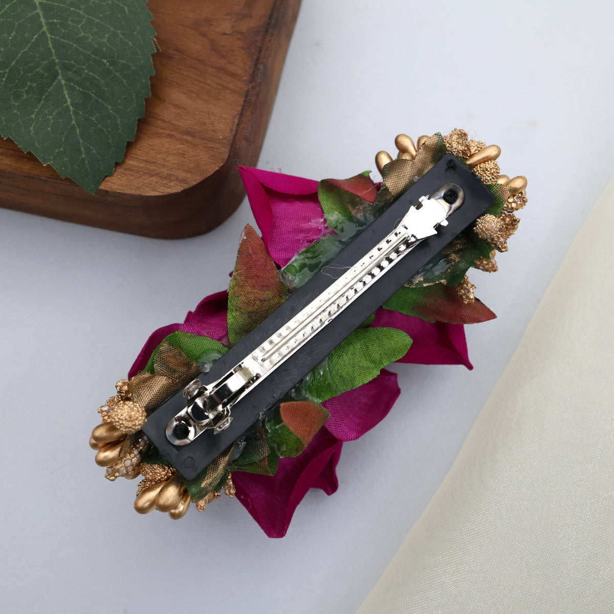 Realistic Double Rose French Barrette Hair Clip For Women - Maroon