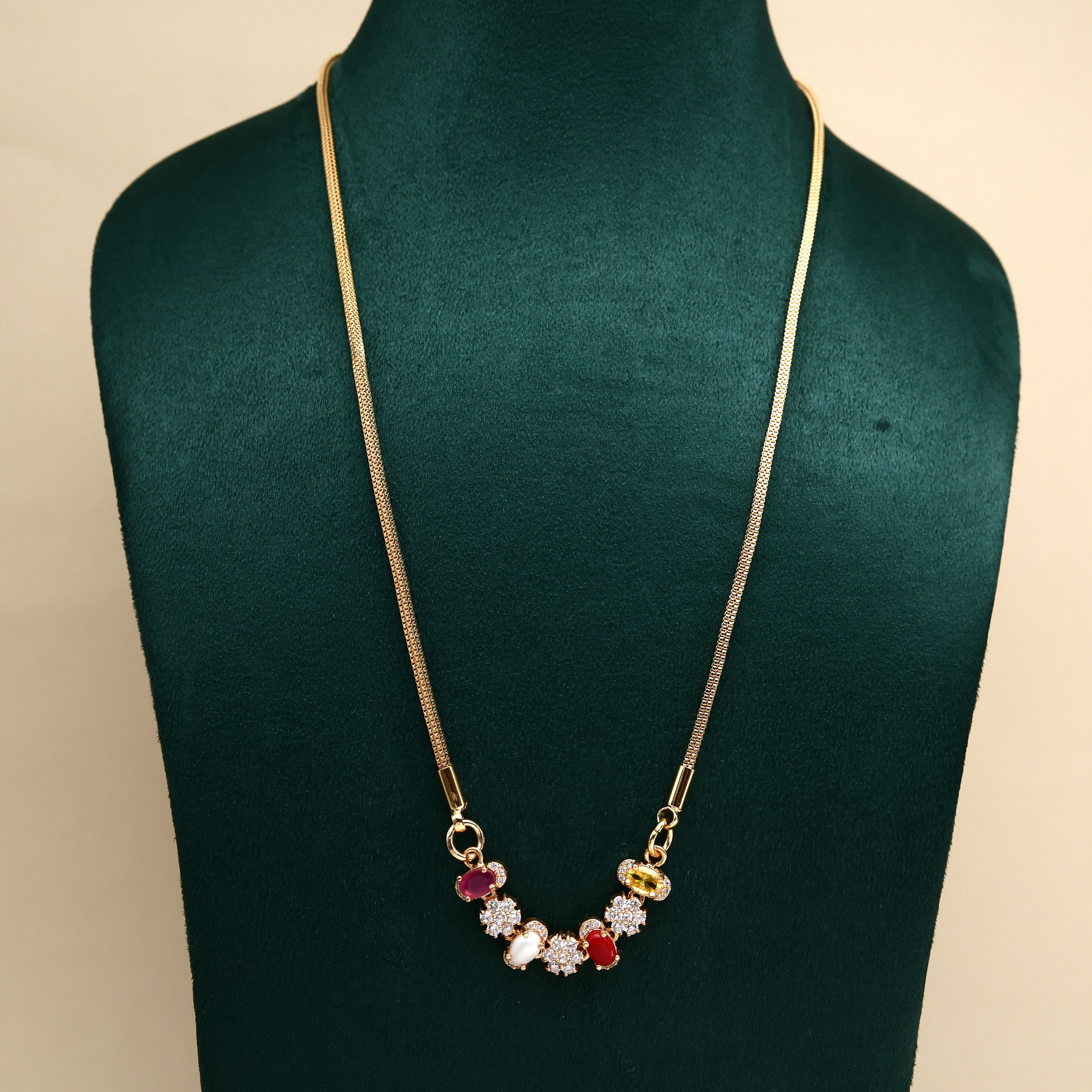 Real Gold Tone Flexible Pendant Chain - 4 Stone