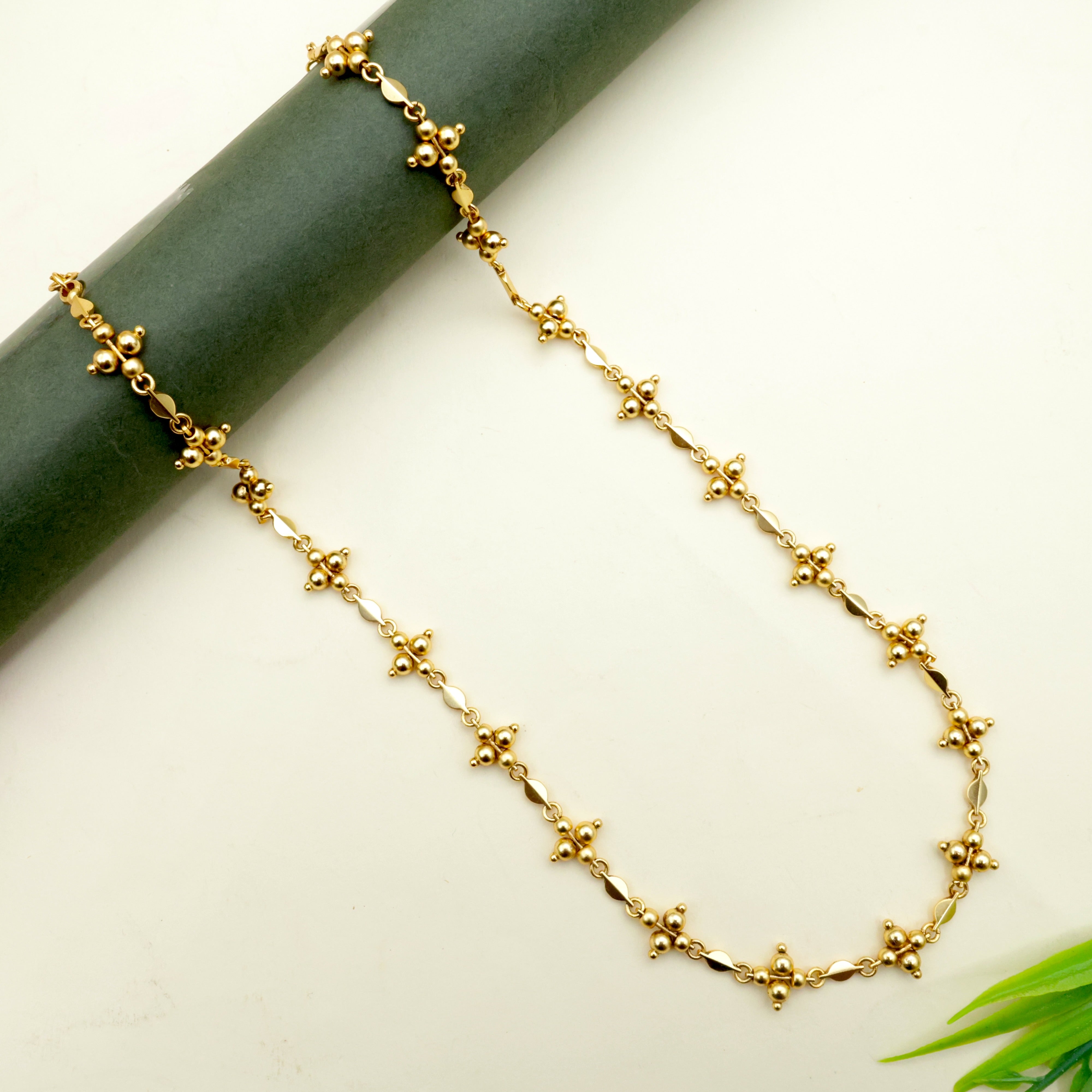 Real Gold Look Unique Pan Mani Mala - Regular Short Chain (16 inches)