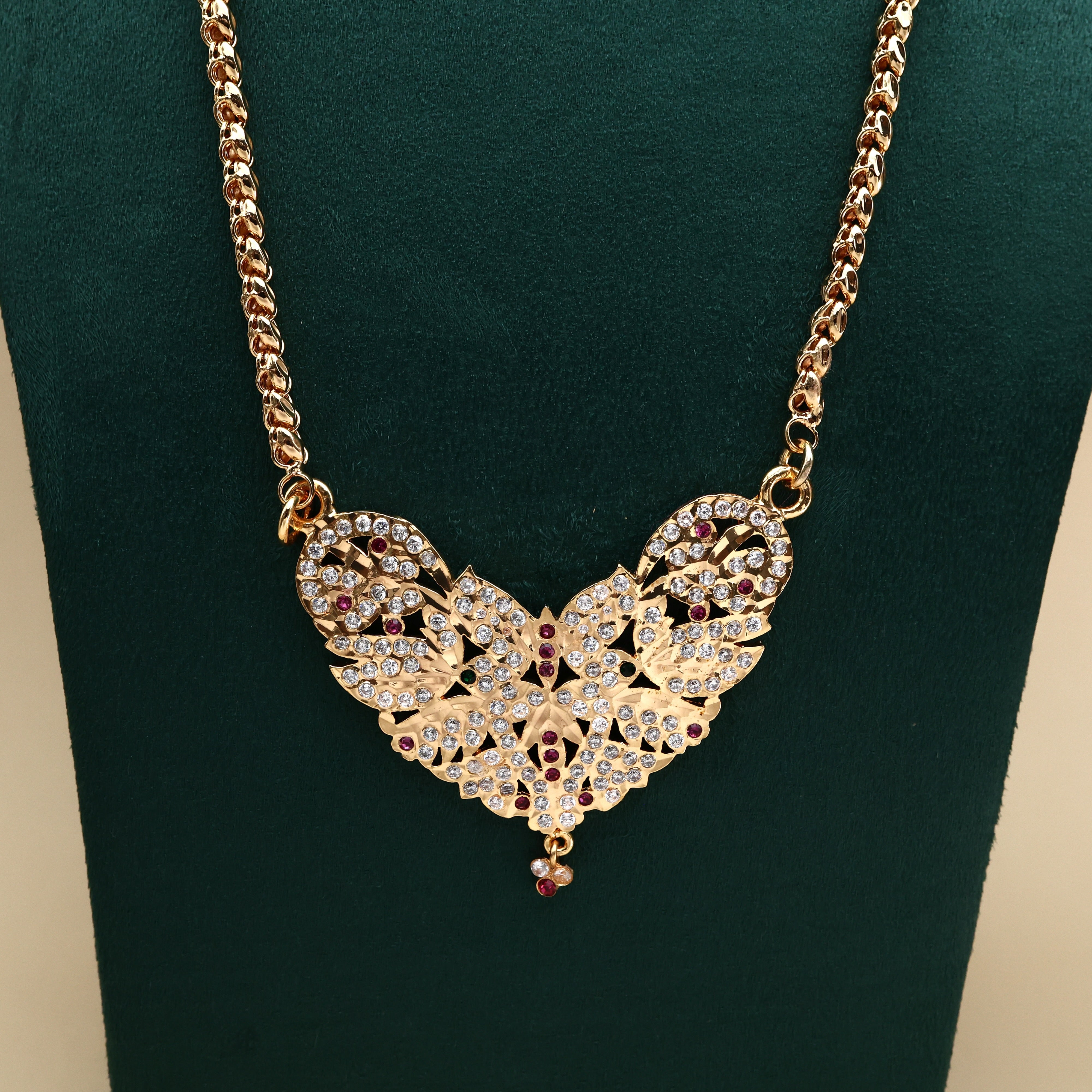 Real Gold Tone Traditional Butterfly Heart Pendant Chain - 24 Inches Chain