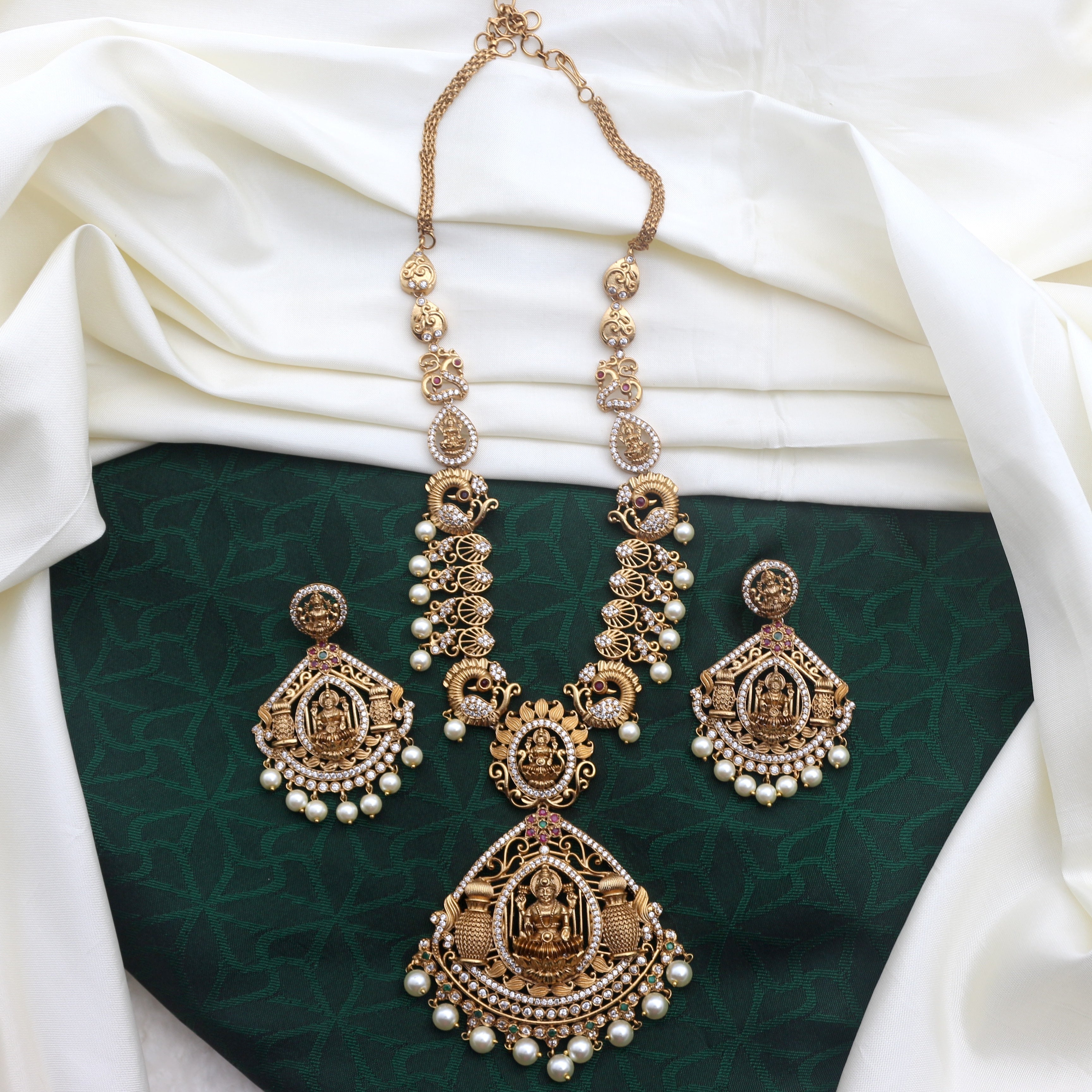 Antique Gold AD Lakshmi Heavy Bridal Necklace