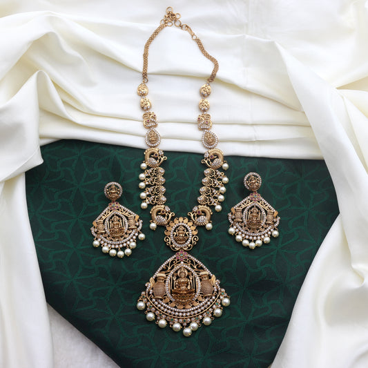 Antique Gold AD Lakshmi Heavy Bridal Necklace