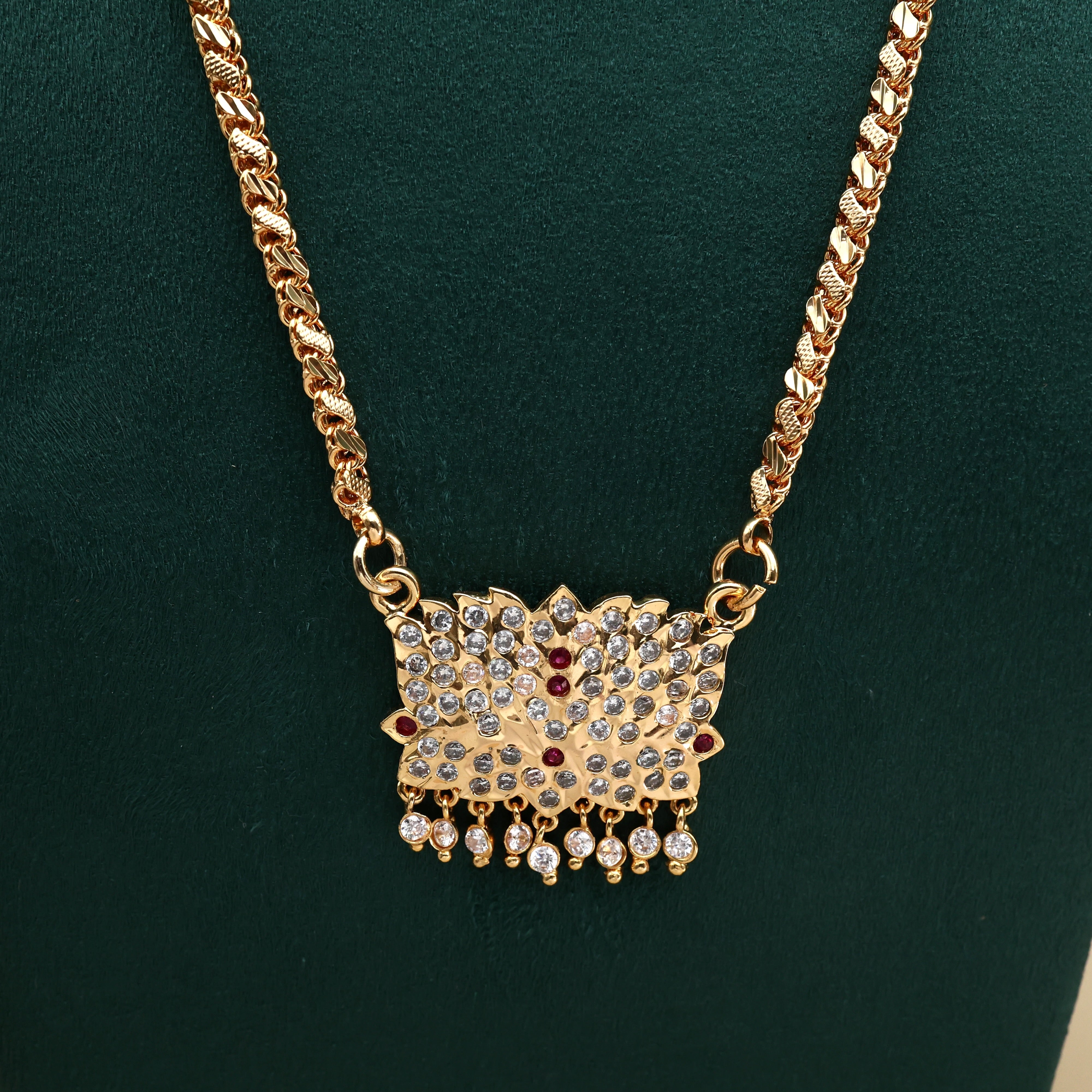 Real Gold Tone Beautiful Traditional Lotus Pendant Chain - 24 Inches Chain