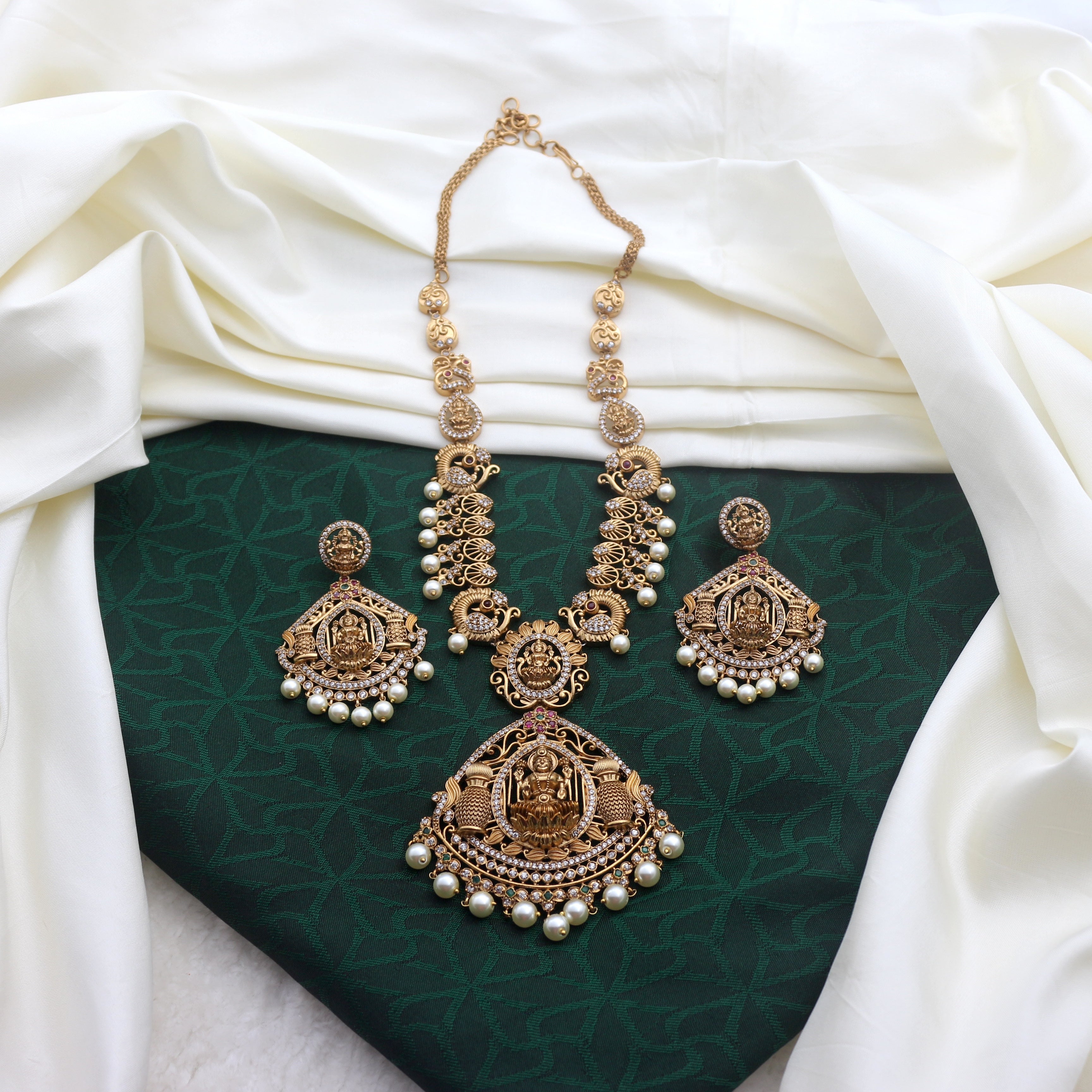 Antique Gold AD Lakshmi Heavy Bridal Necklace