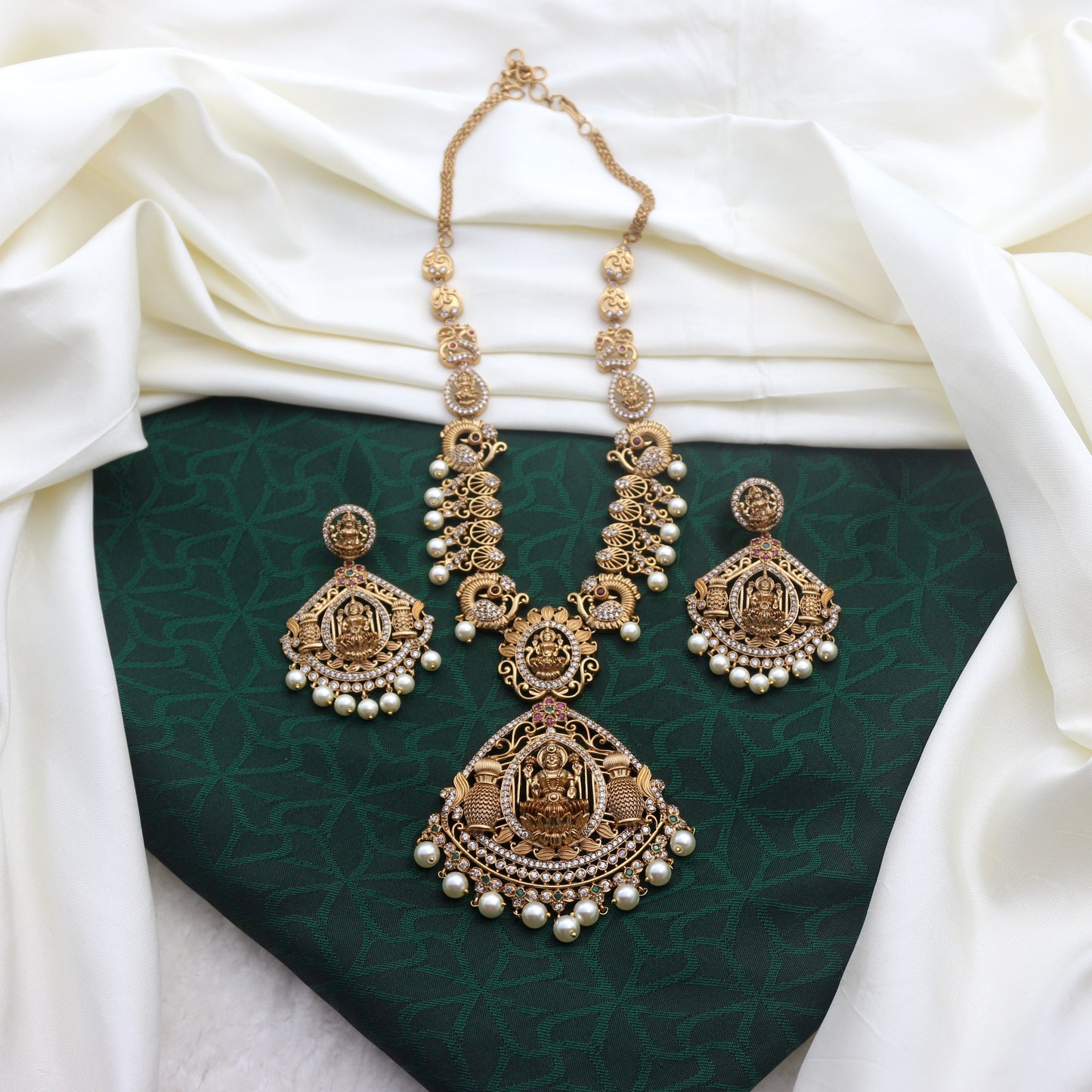 Antique Gold AD Lakshmi Heavy Bridal Necklace
