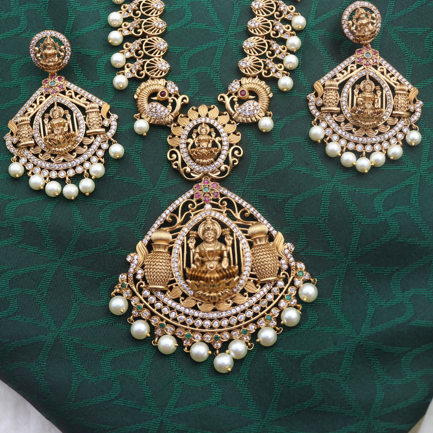 Antique Gold AD Lakshmi Heavy Bridal Necklace