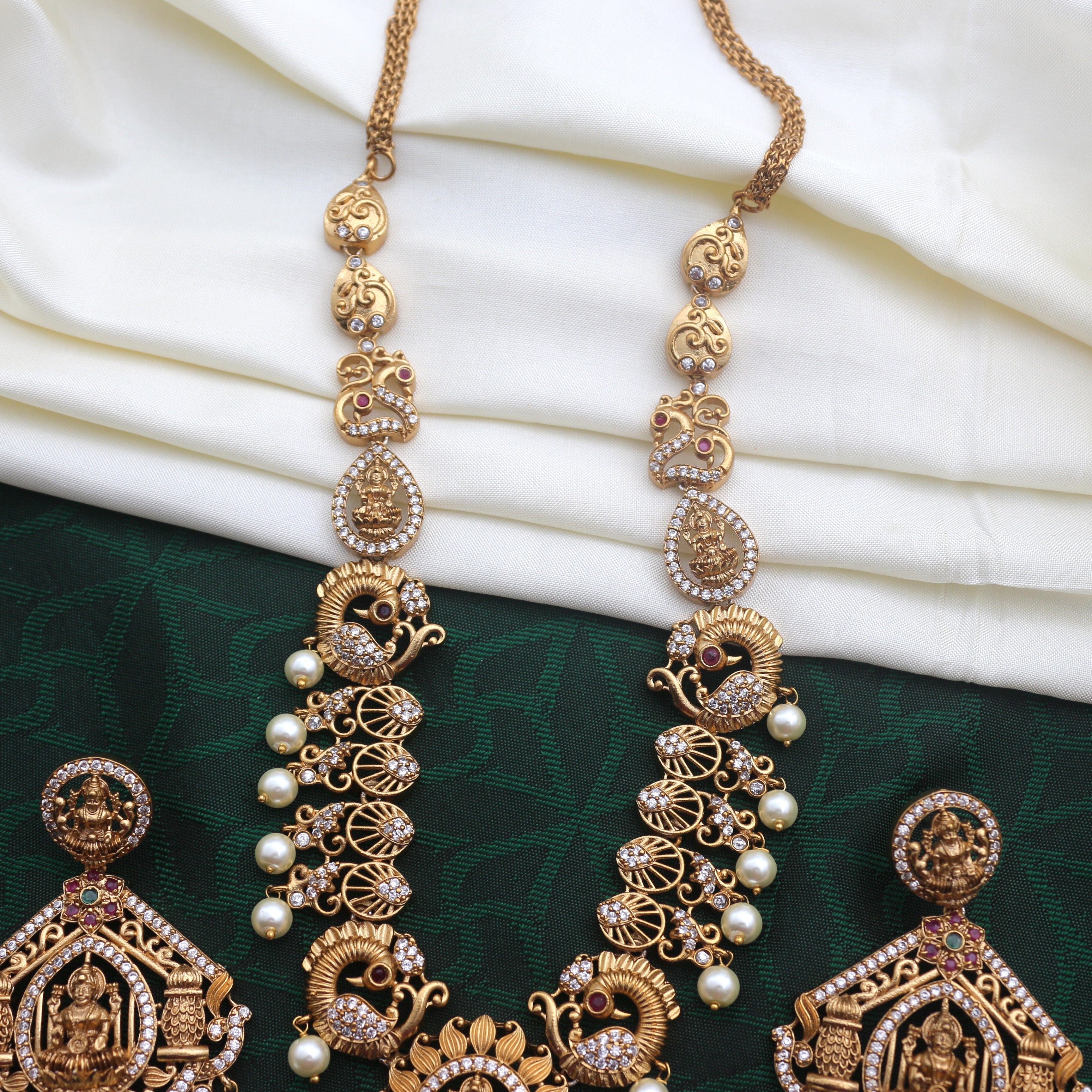 Antique Gold AD Lakshmi Heavy Bridal Necklace