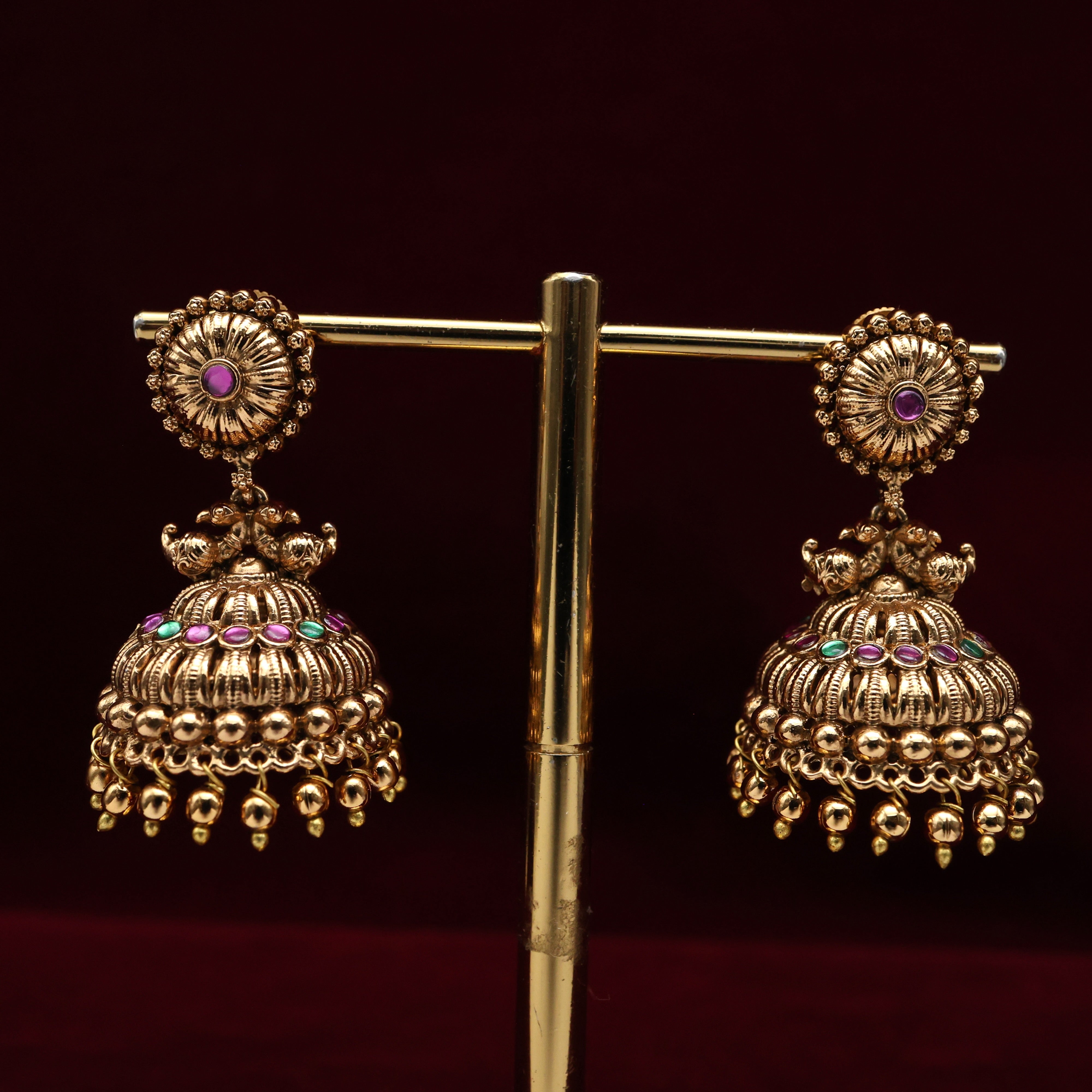 Antique Thushi Model Kemp Bridal Jhumkas