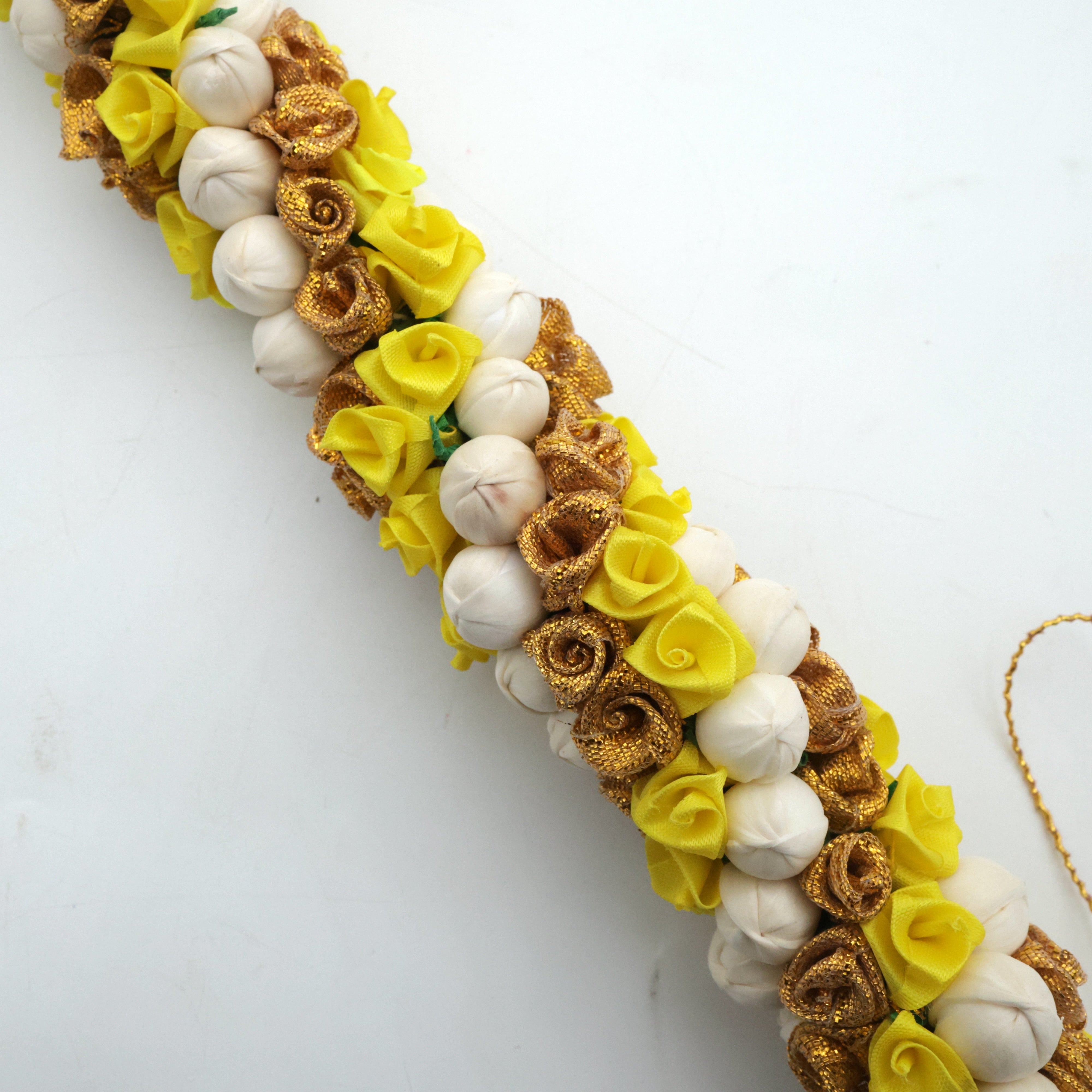 Very Lightweight Jasmine Rose Flower String (Yellow) - Bridal Hair Bun Artificial Flower Accessory