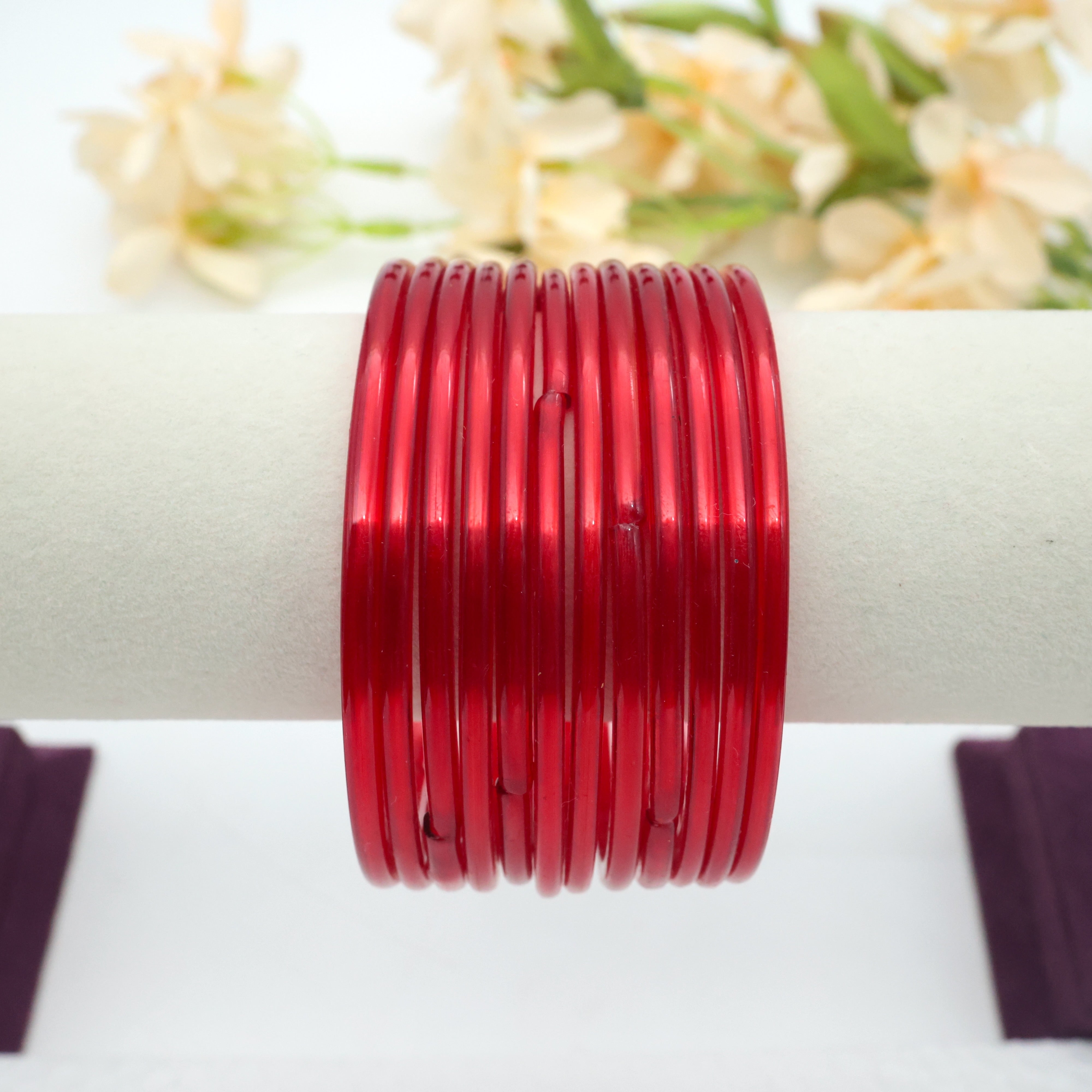 Traditional Plain Glass Bangles (One Dozen) - Red