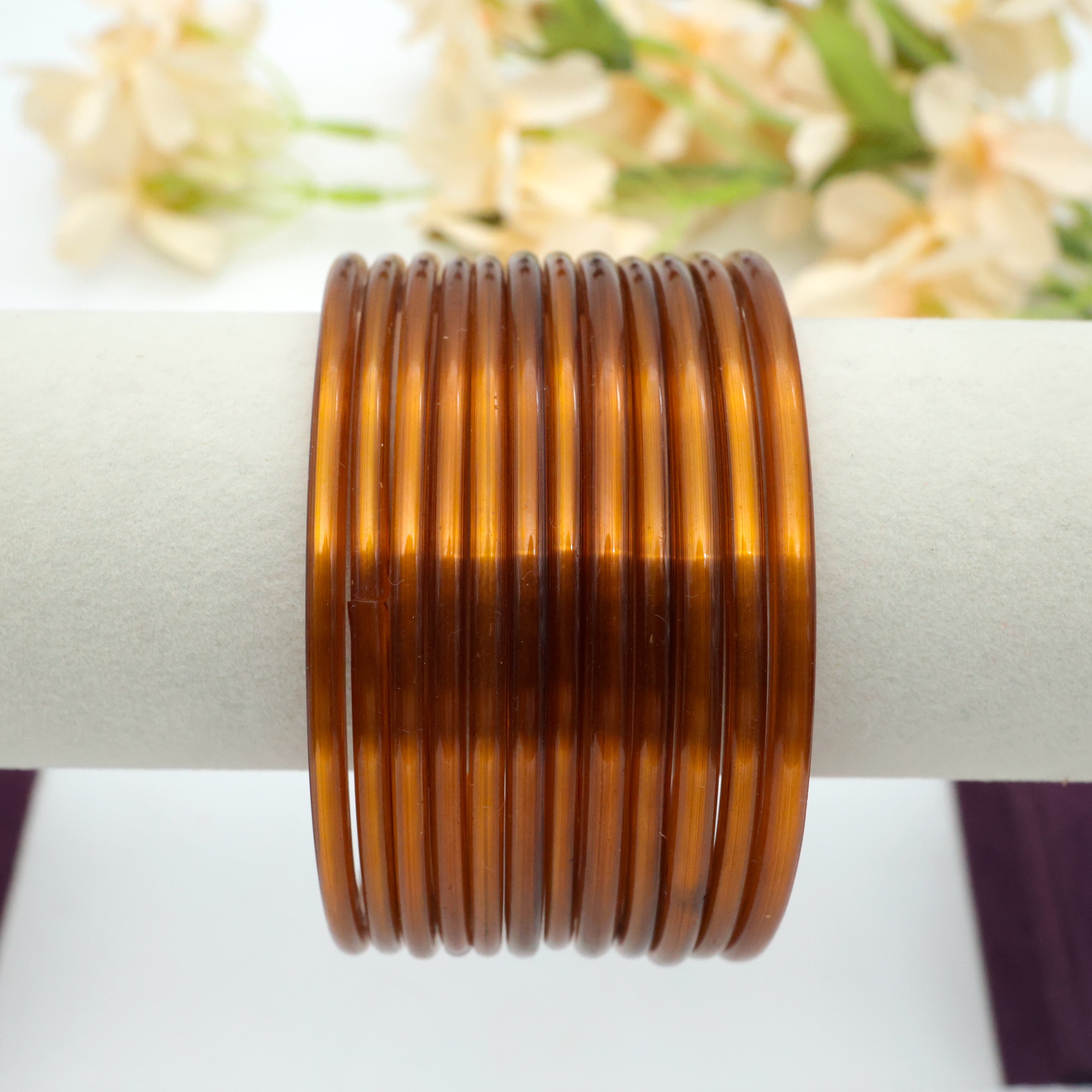 Traditional Plain Glass Bangles (One Dozen) - Brown