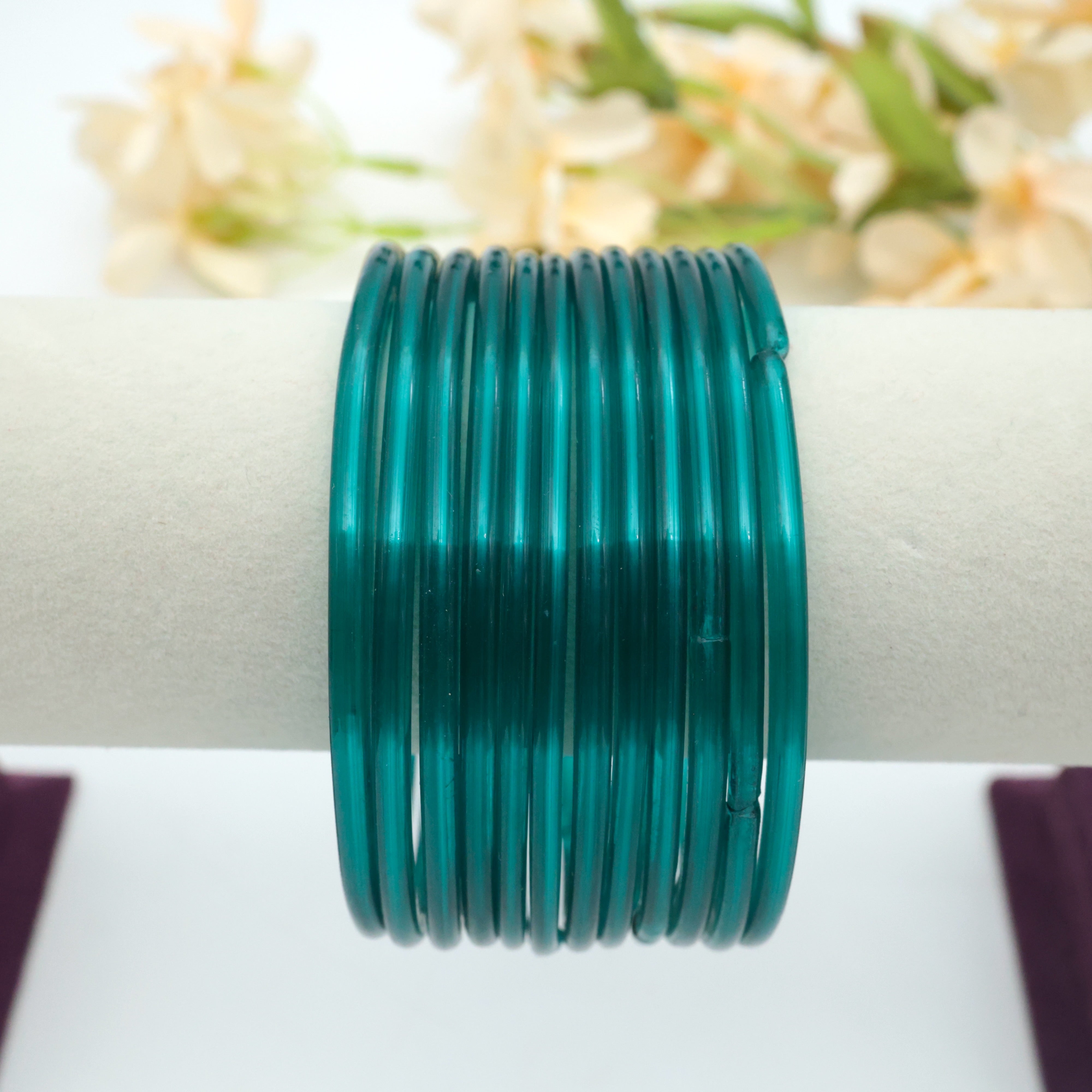 Traditional Plain Glass Bangles (One Dozen) - Peacock Blue