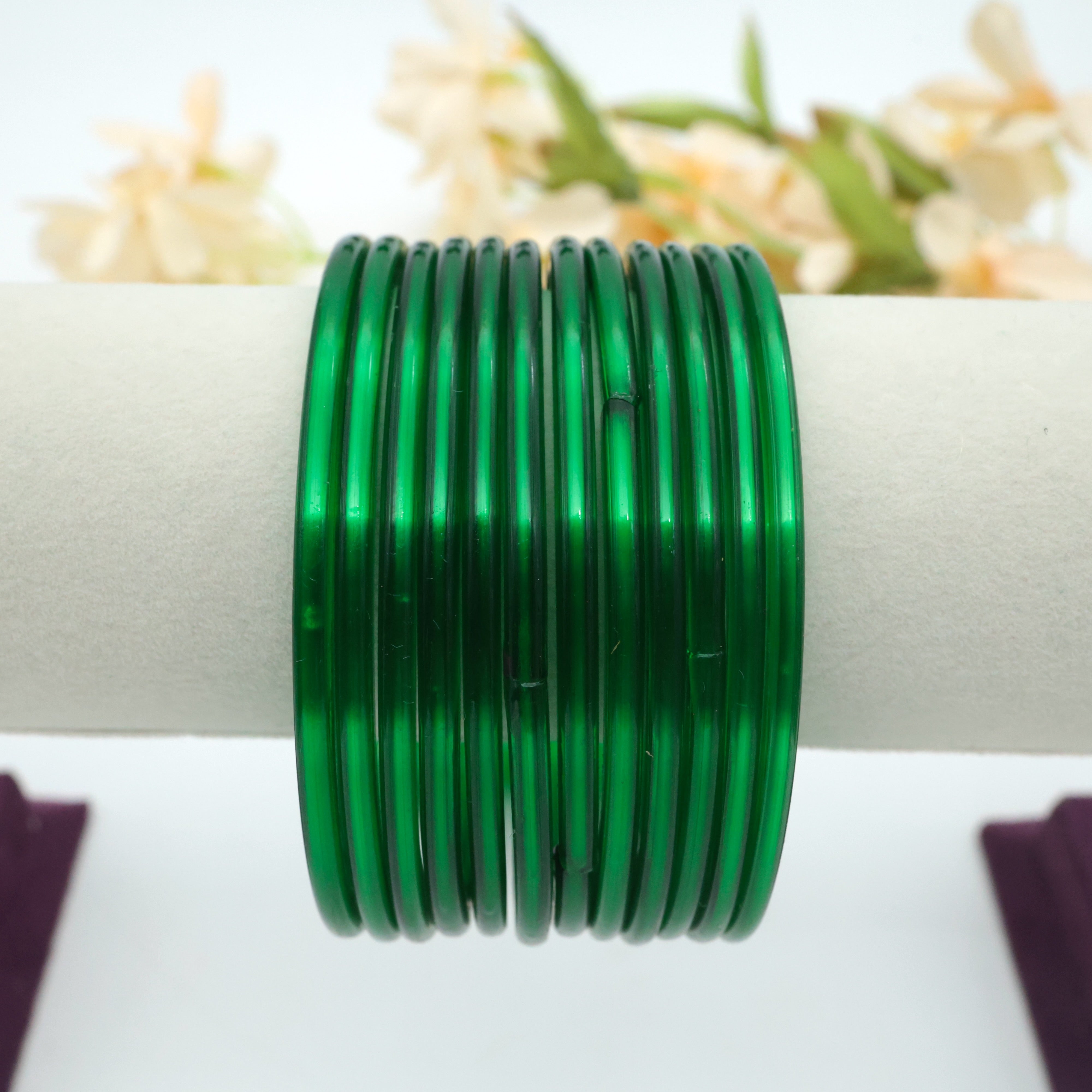 Traditional Plain Glass Bangles (One Dozen) - Bottle Green