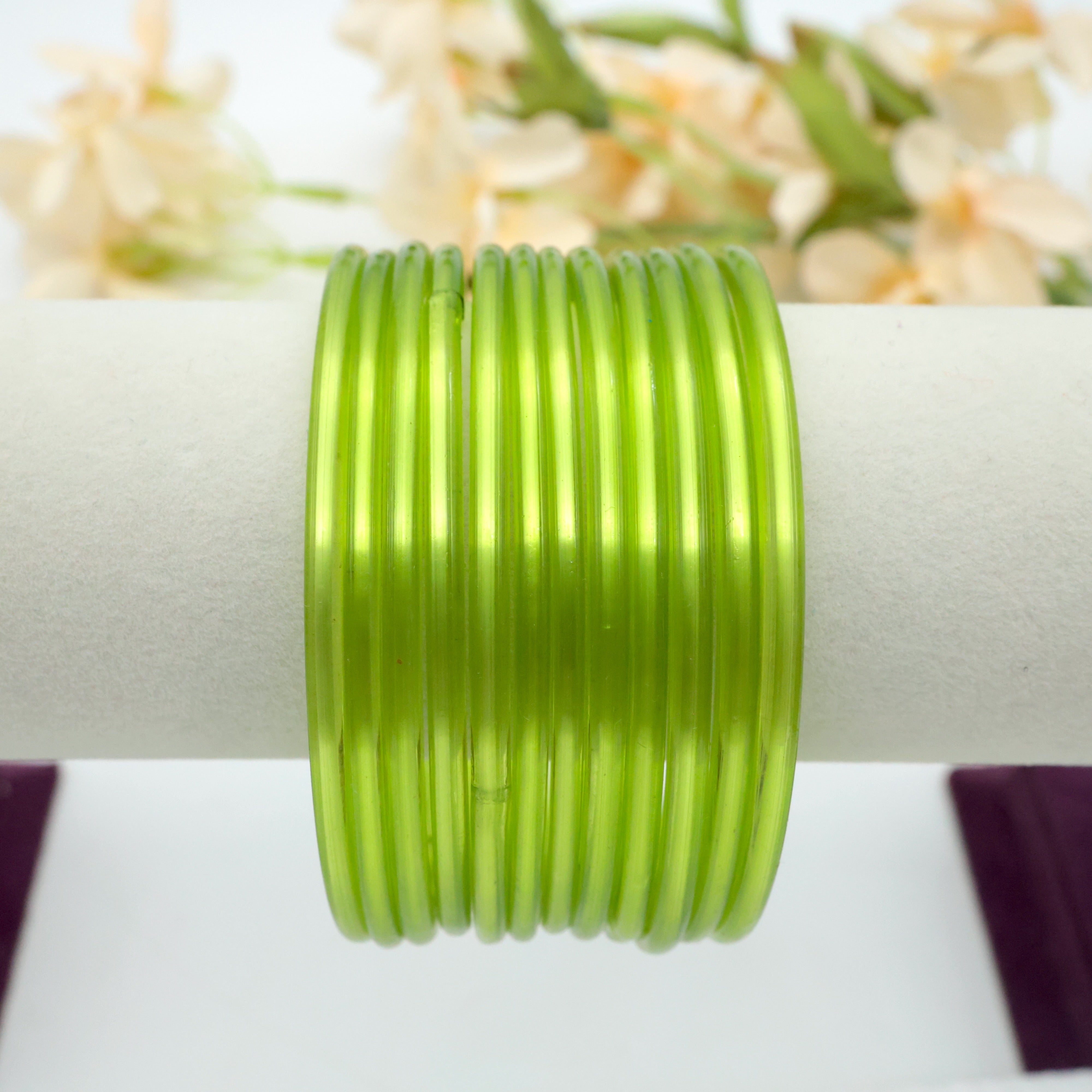 Traditional Plain Glass Bangles (One Dozen) - Neon Green