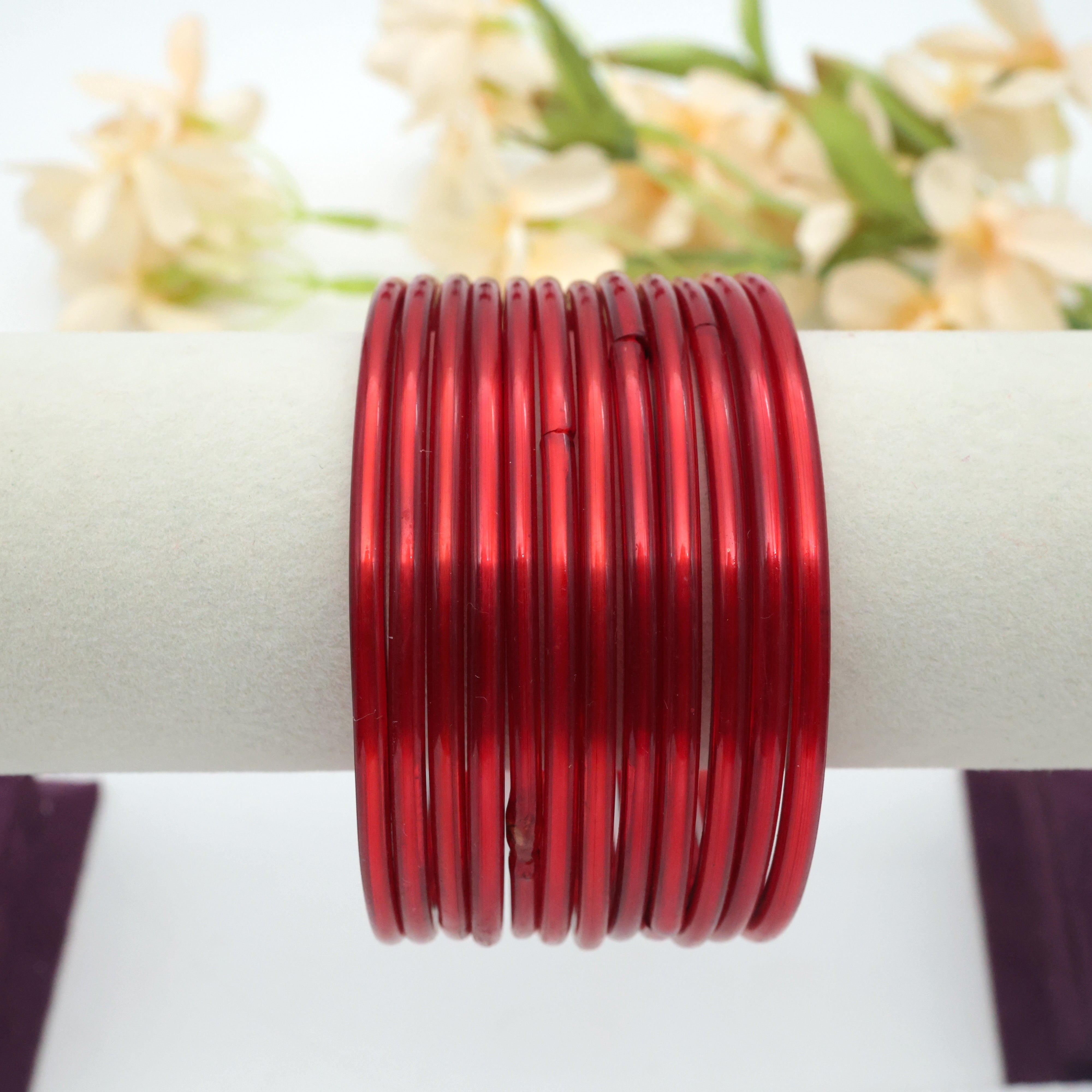 Traditional Plain Glass Bangles (One Dozen) - Maroon