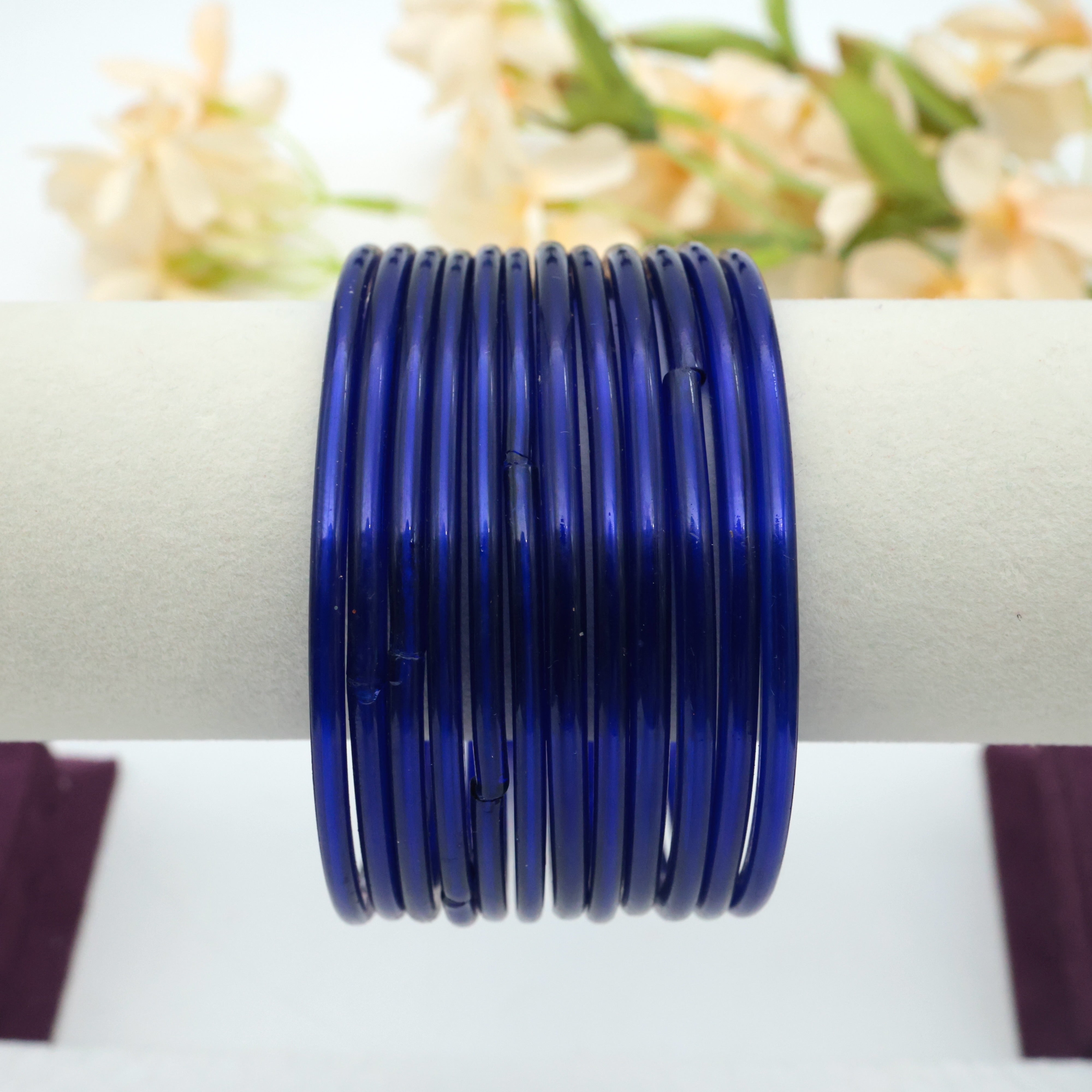 Traditional Plain Glass Bangles (One Dozen) - Dark Blue