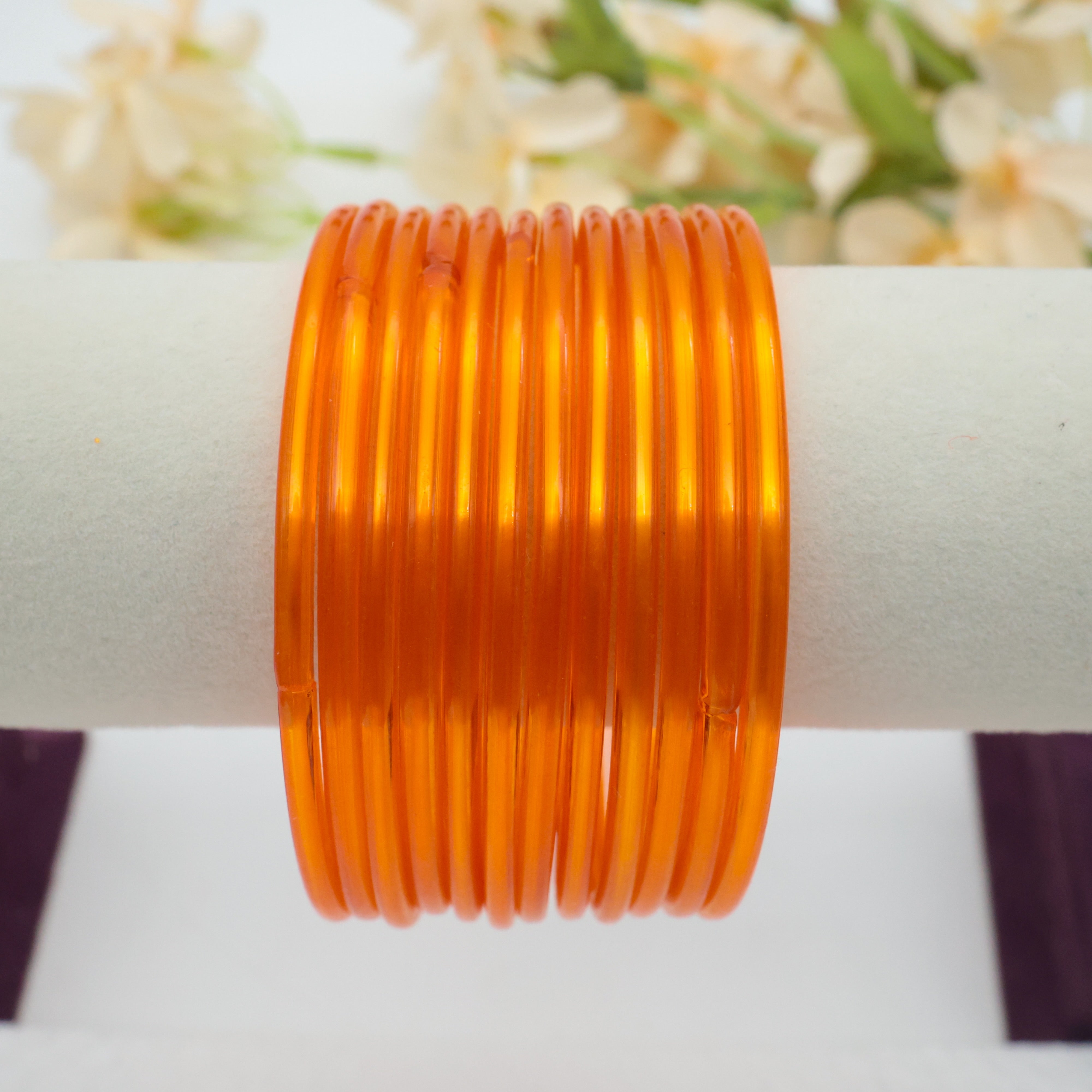 Traditional Plain Glass Bangles (One Dozen) - Orange