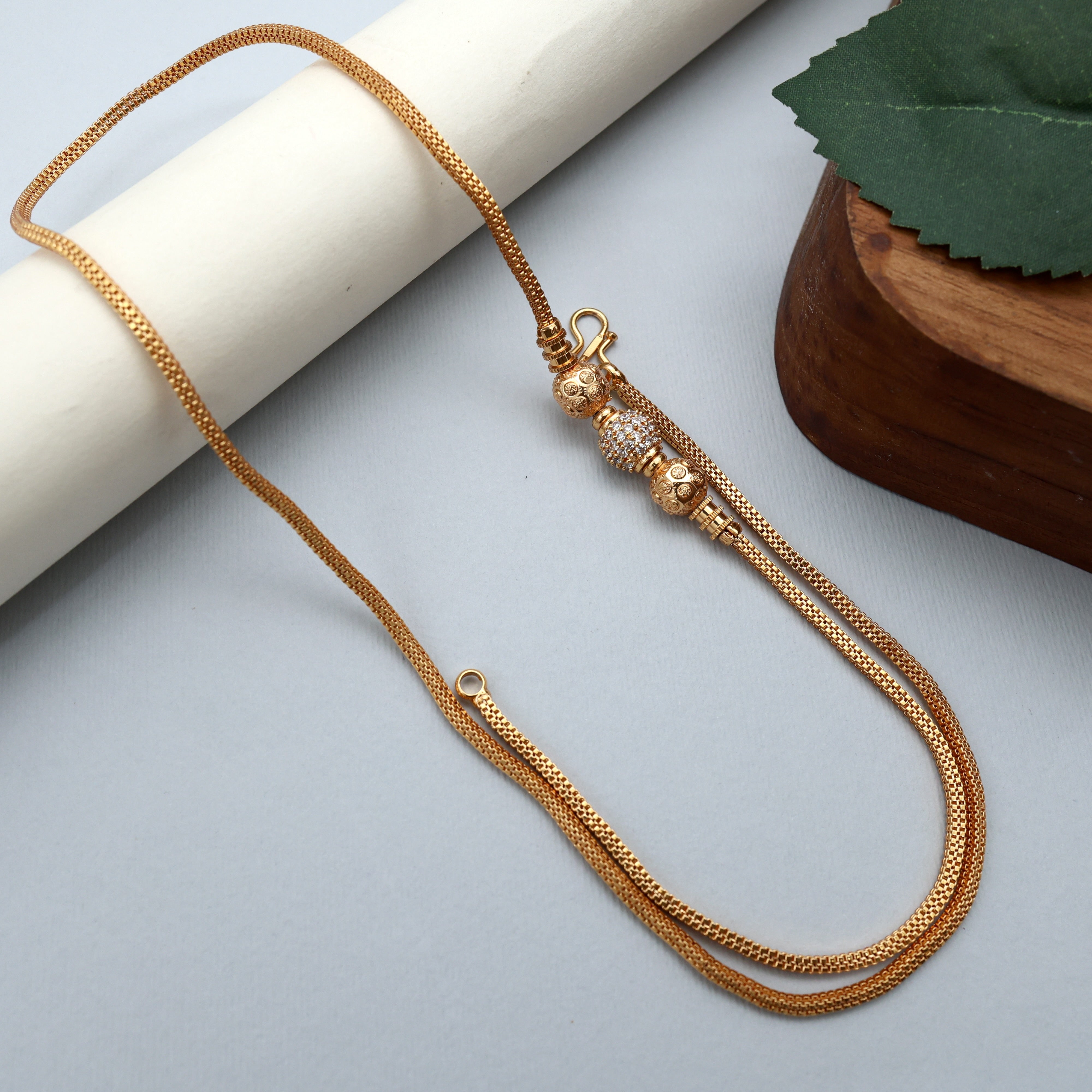 Gold Tone AD Gold Balls Mugappu/Mogappu Chain - White