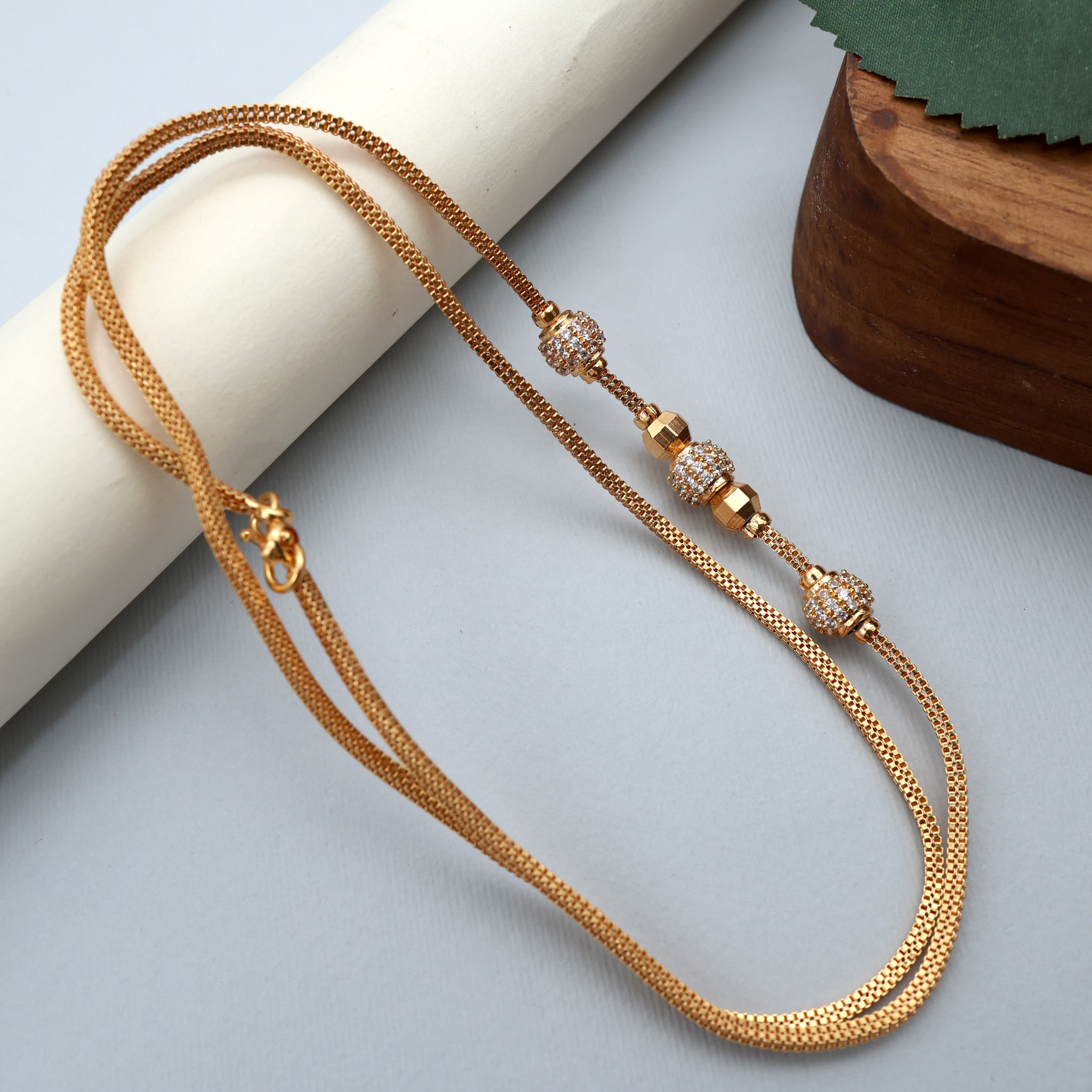 Diamond Look Gold Tone 3 Balls with Big Gundu Beads Mugappu/Mogappu Chain