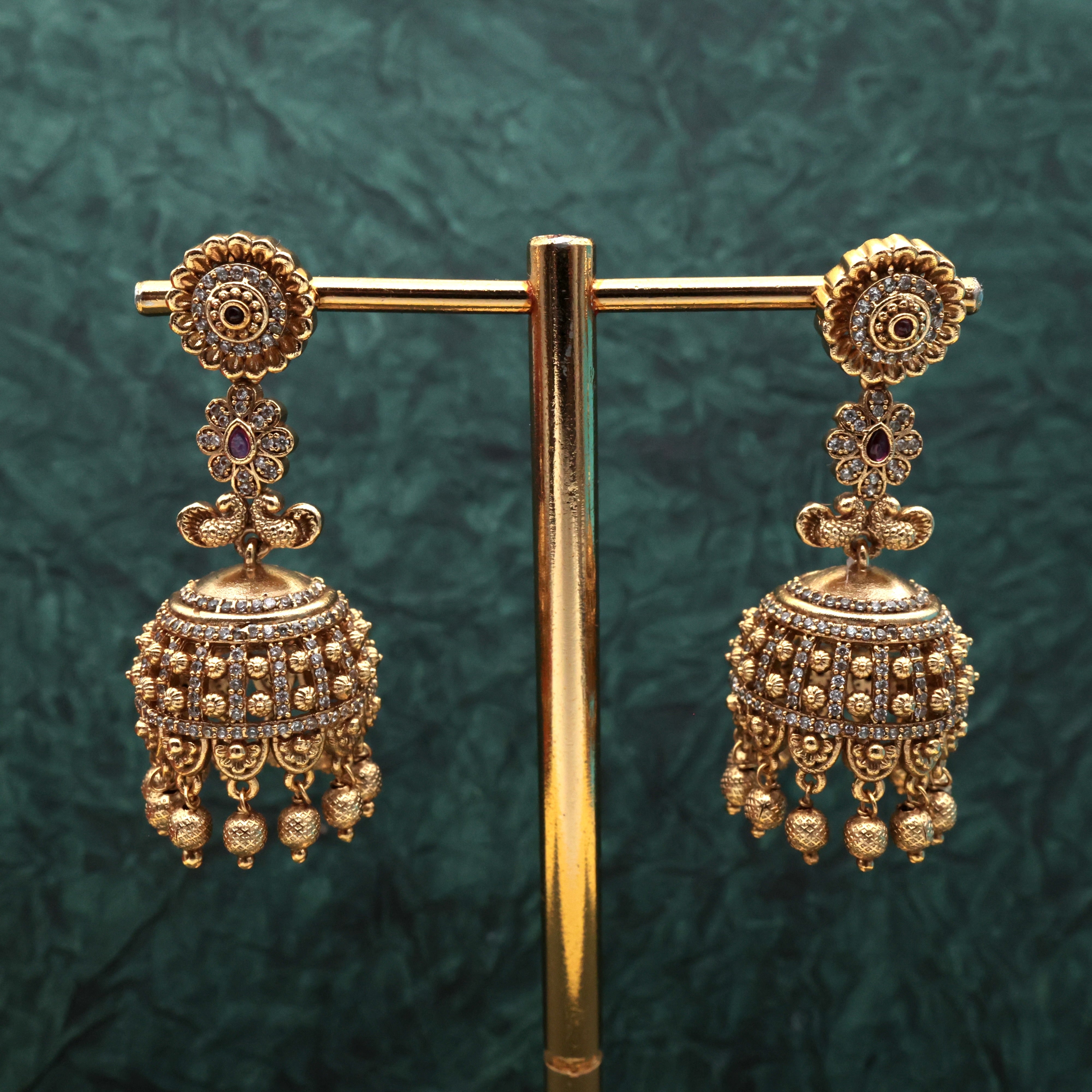 Gold Look Alike Nagas Paisley Flower Bridal Jhumkas