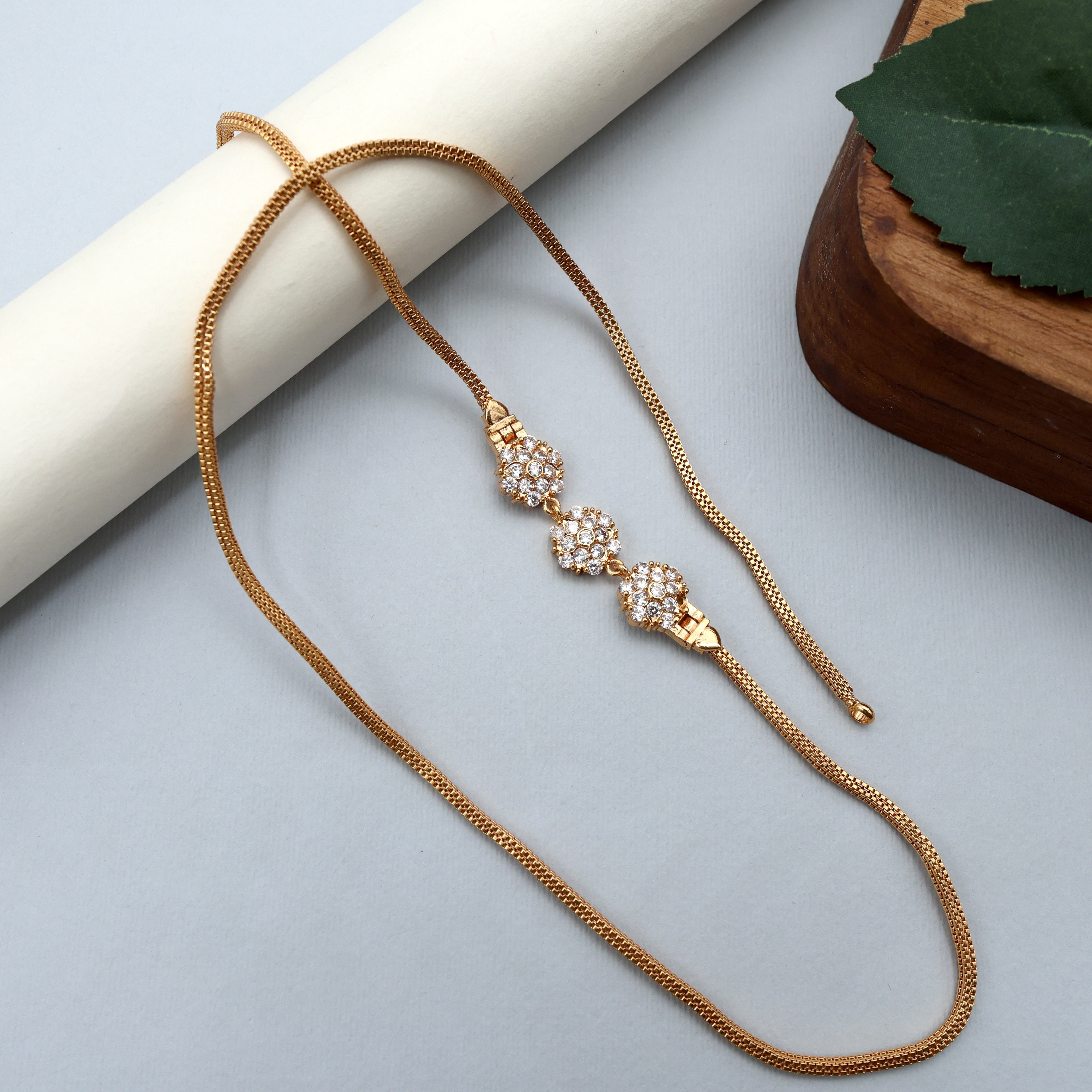 Gold Tone Diamond Look Flower Mugappu/Mogappu Chain