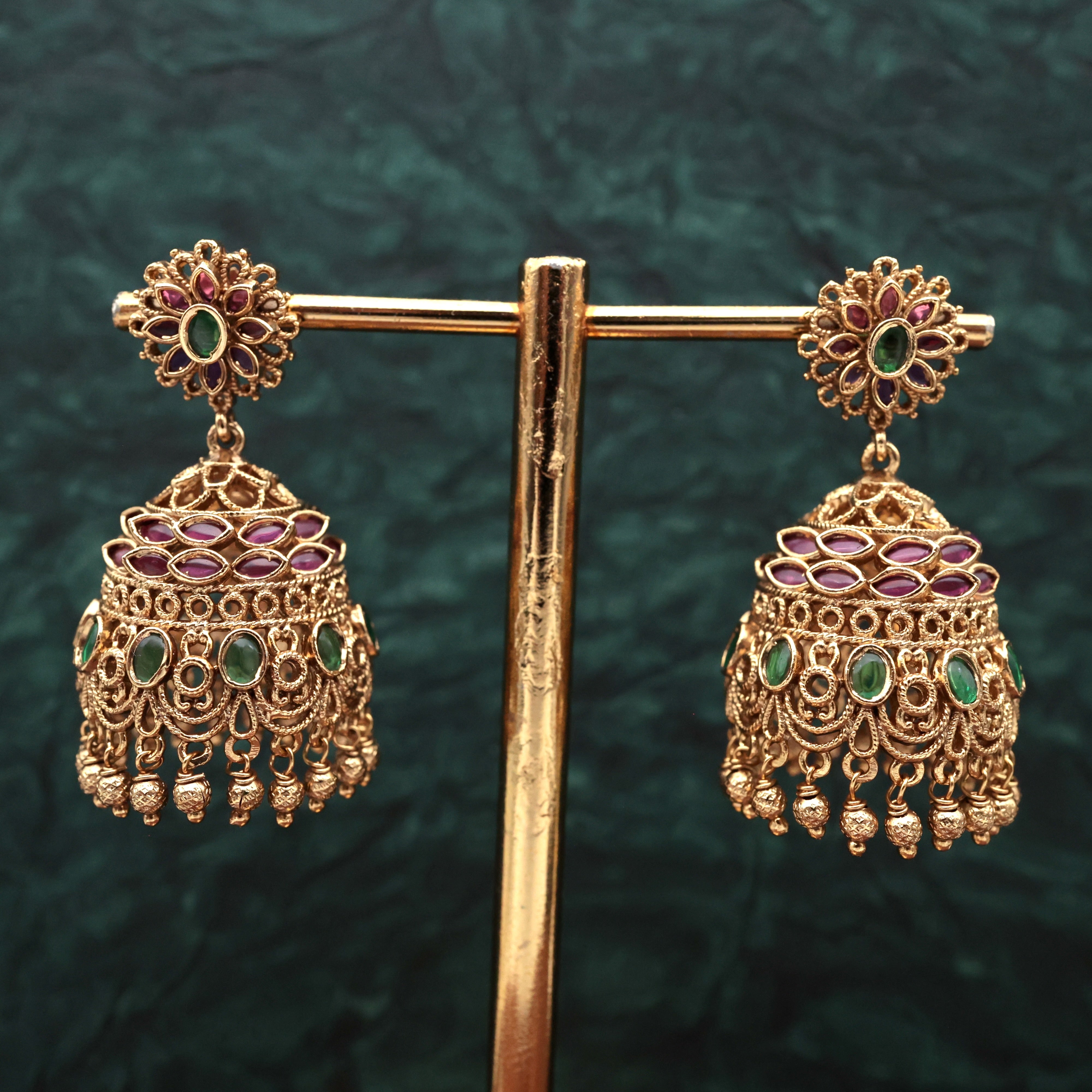 Antique Kemp Flower Bridal Jhumkas