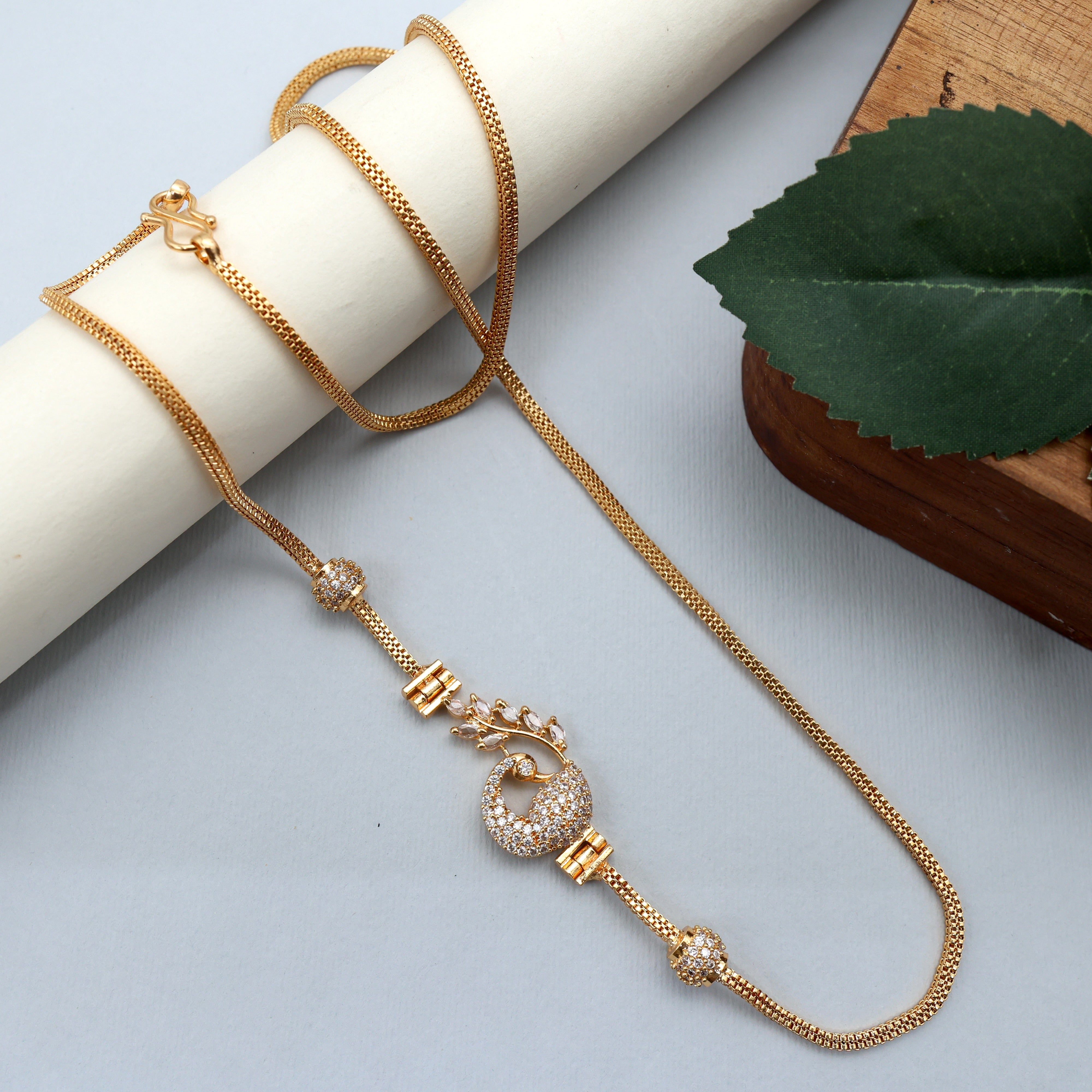 Diamond Look Gold Tone Peacock Gundu AD Mugappu/Mogappu Chain