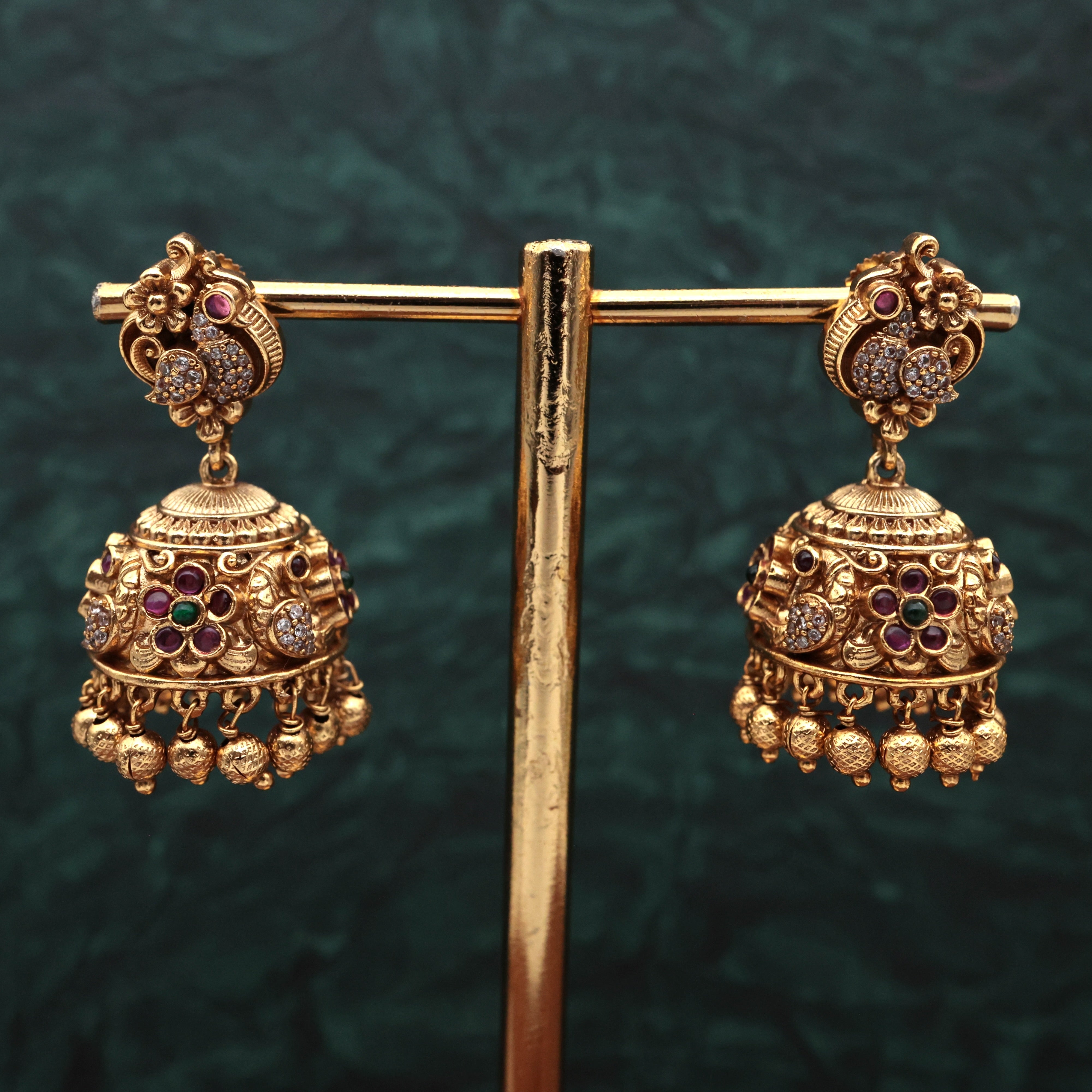 Gold Look Alike Nagas Peacock Flower Bridal Jhumkas