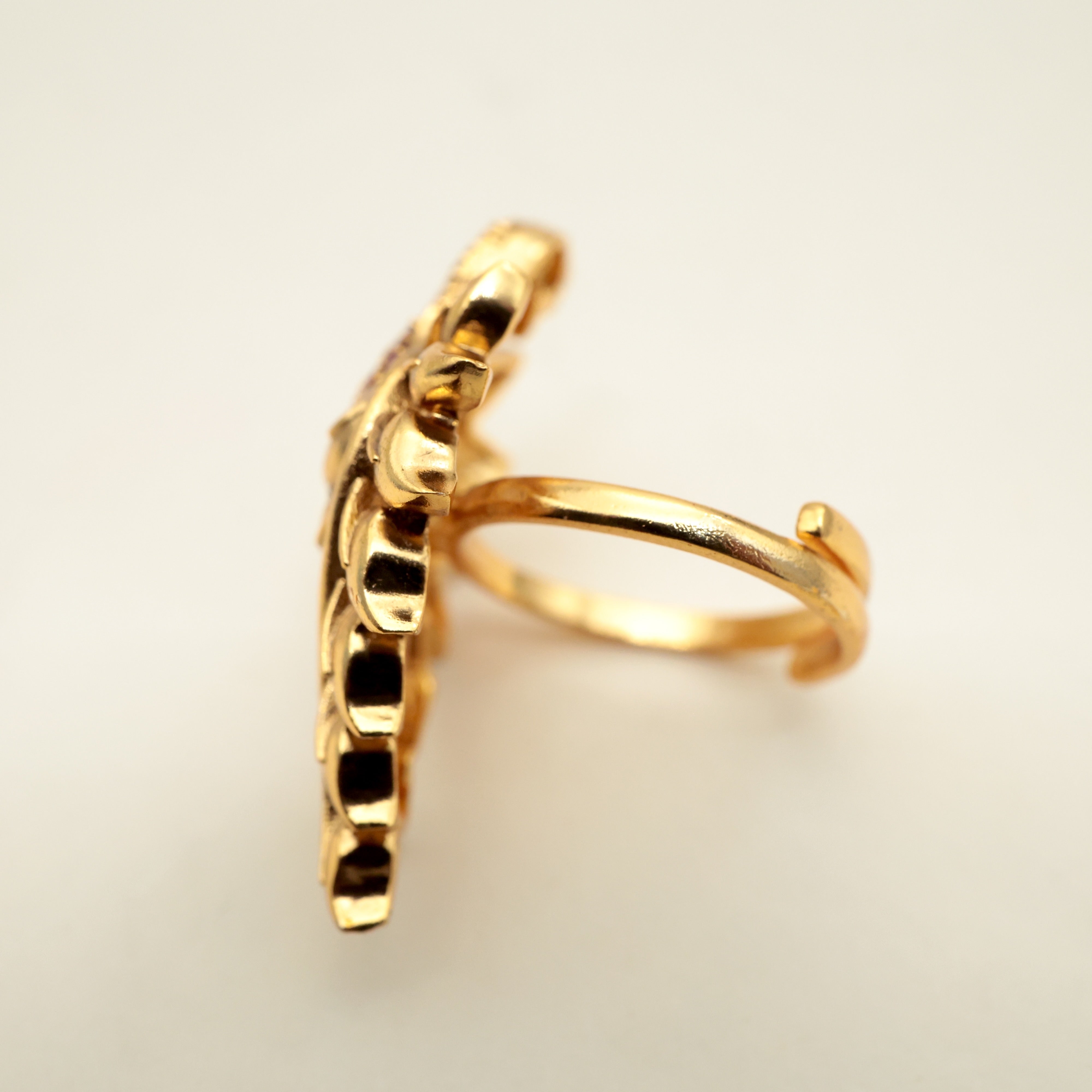 Real Gold Look AD Peacock Bridal Adjustable Finger Ring