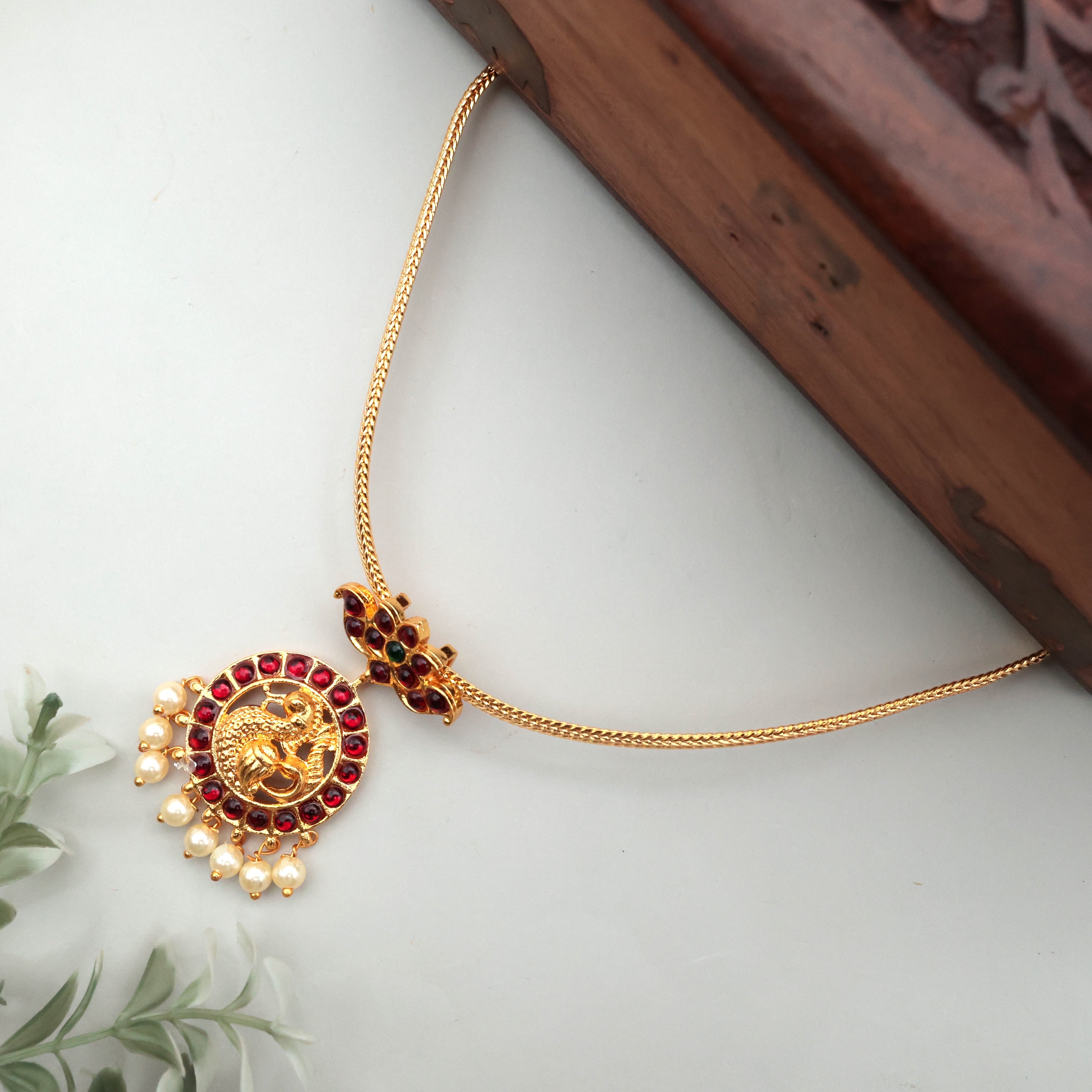 Gold Look Traditional Kemp Annam Attigai Necklace