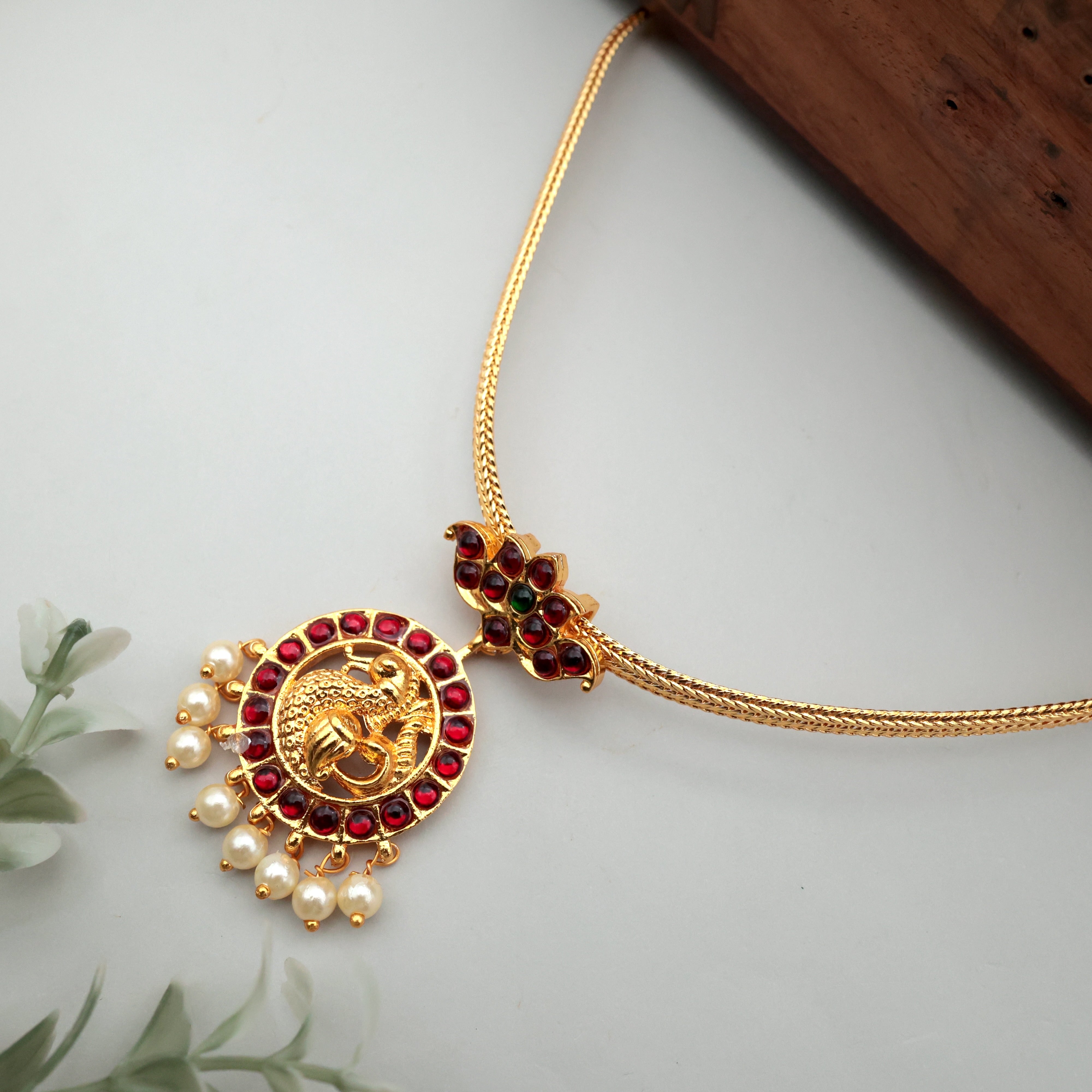 Gold Look Traditional Kemp Annam Attigai Necklace