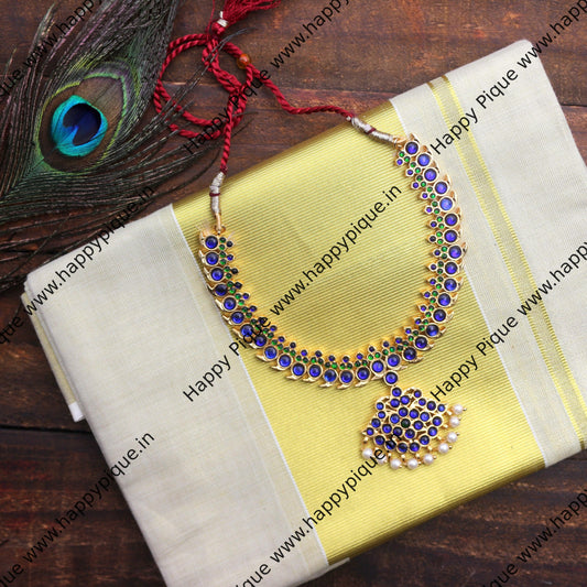 Traditional Kemp Mayuri Kemp Mango Necklace - Blue with Green