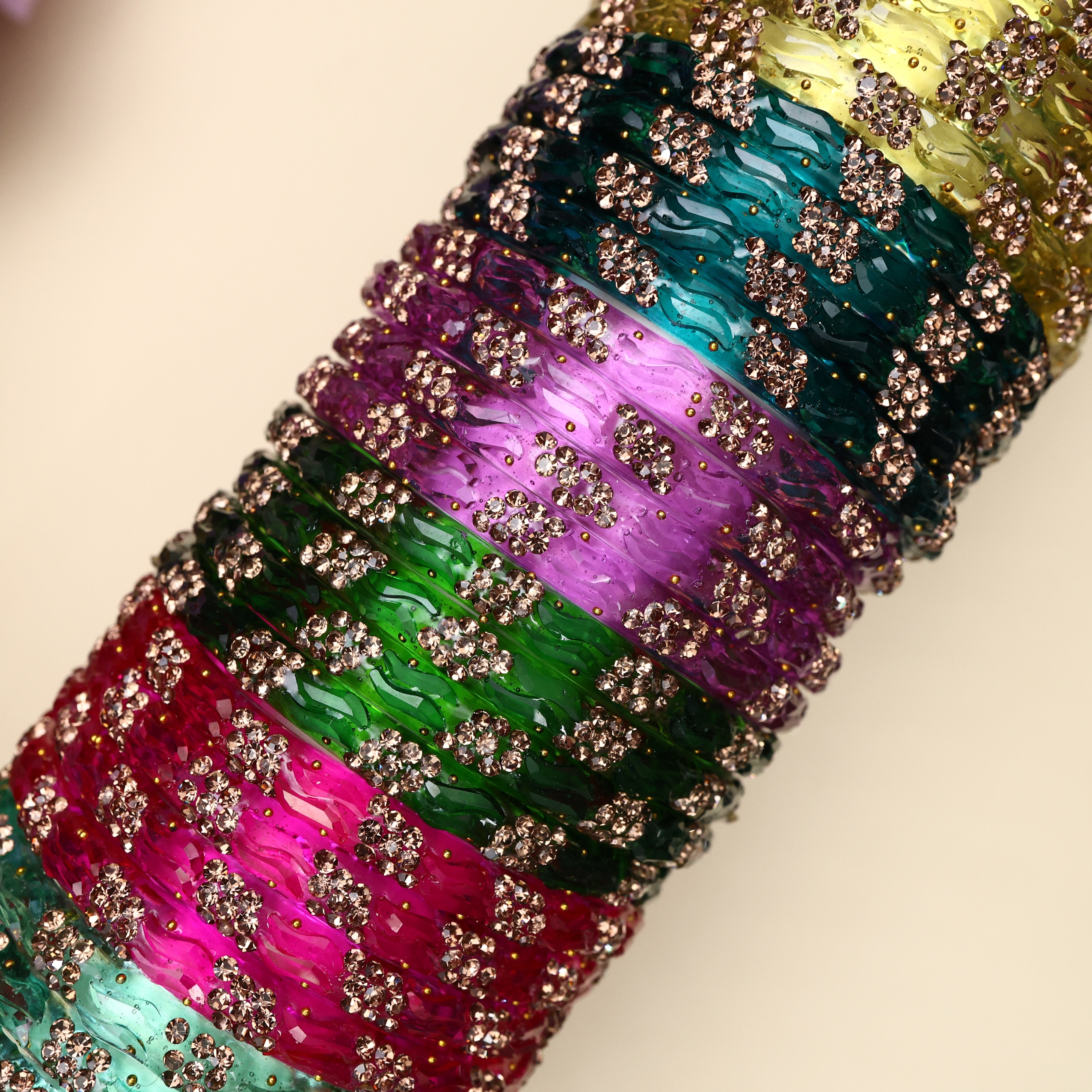 Set of 4 Thick Stonework Kada Glass Bangles Combo - 8 Sets