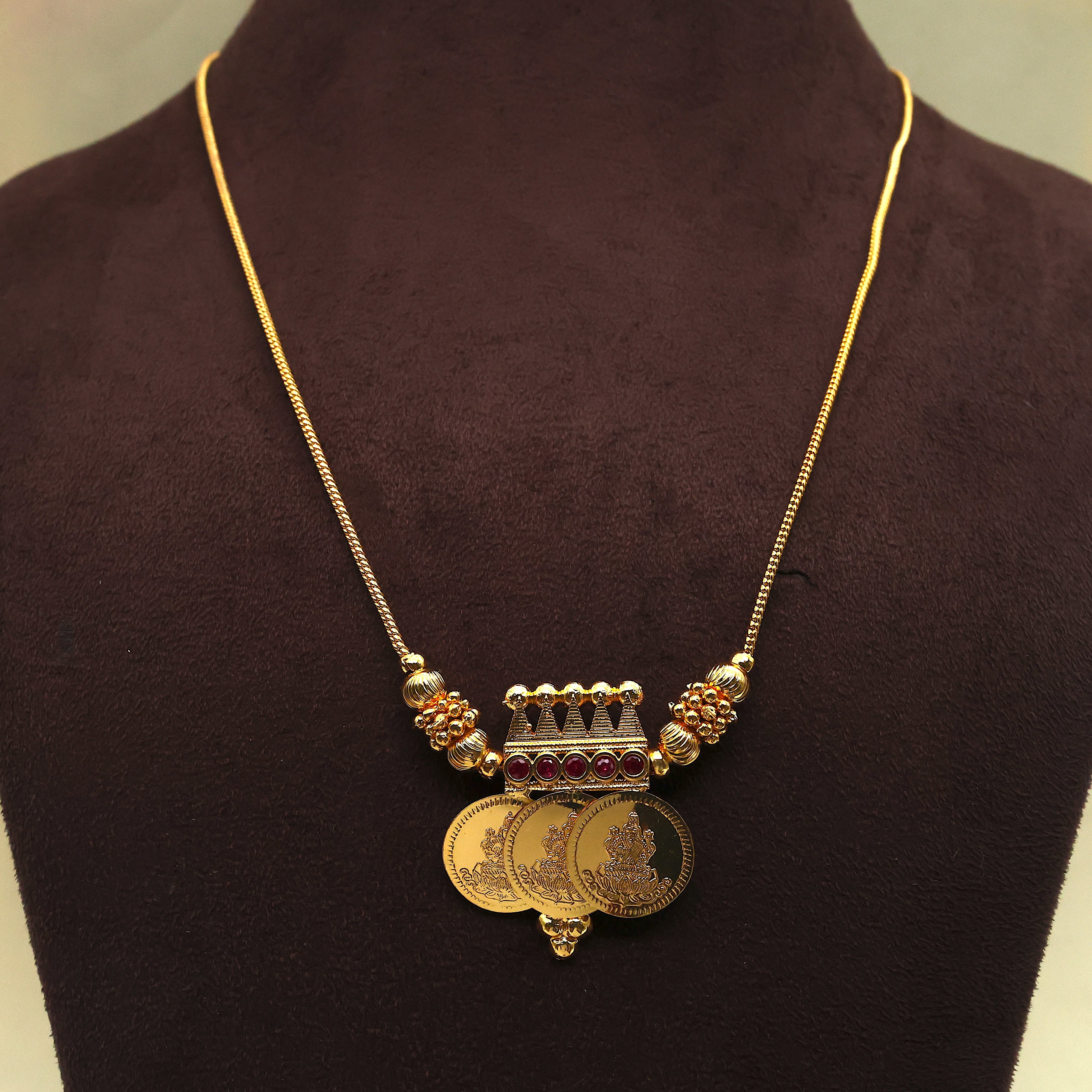 Real Gold Tone 3 Lakshmi Coin AD Traditional Necklace