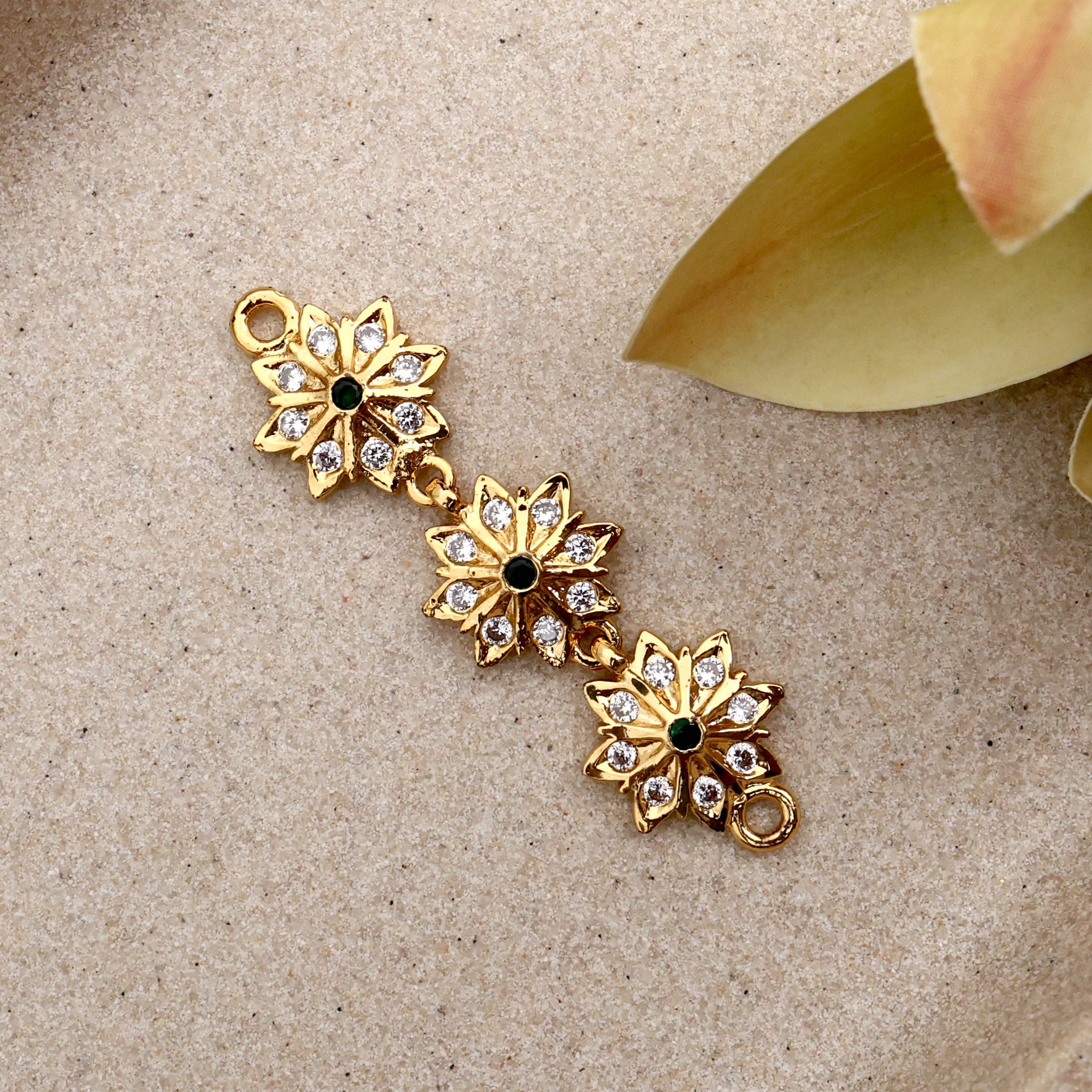 Diamond Look Micro Gold Pichi Poo Mogappu Pendant - White Green