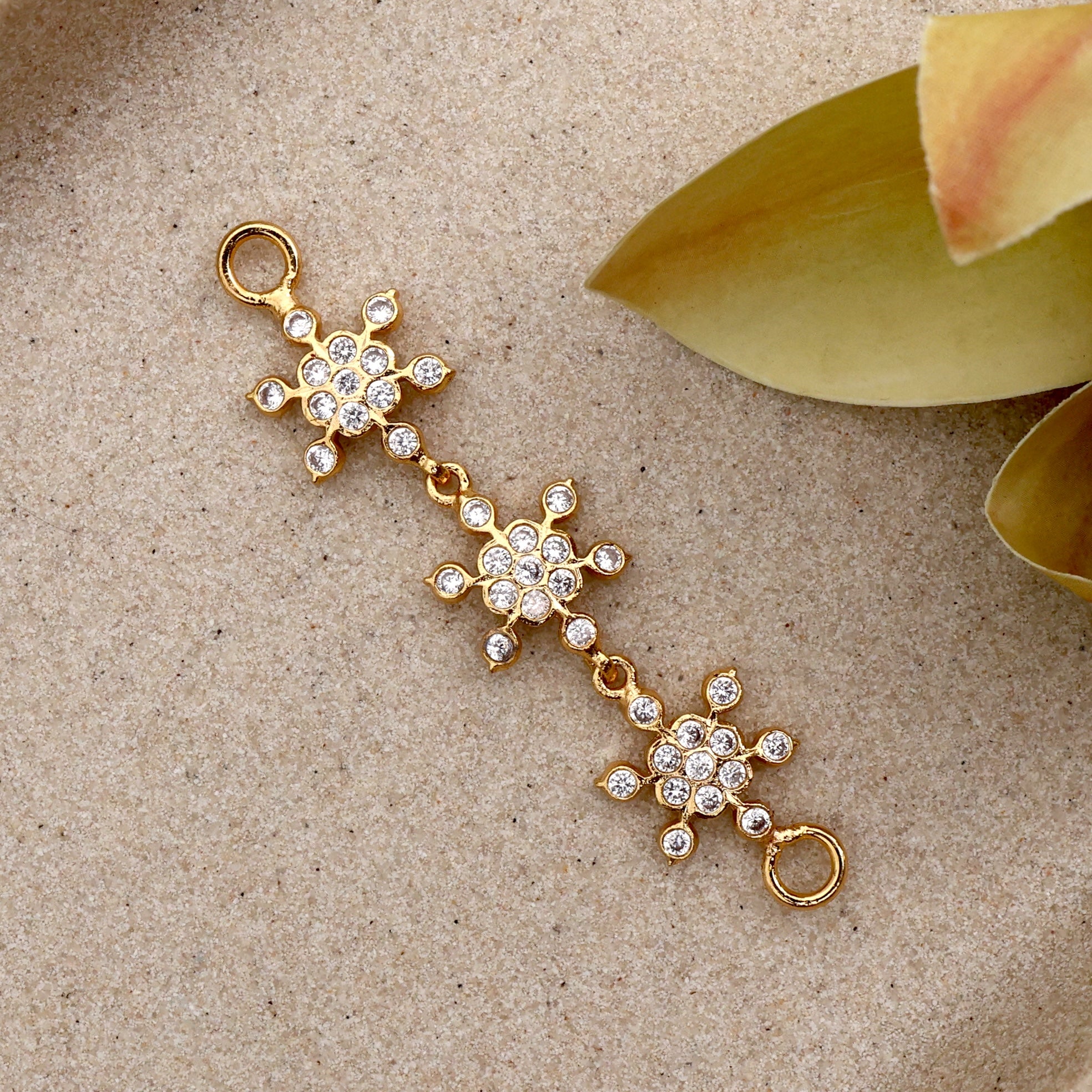 Diamond Look Micro Gold Polished 3 Shining Stars Mogappu Pendant