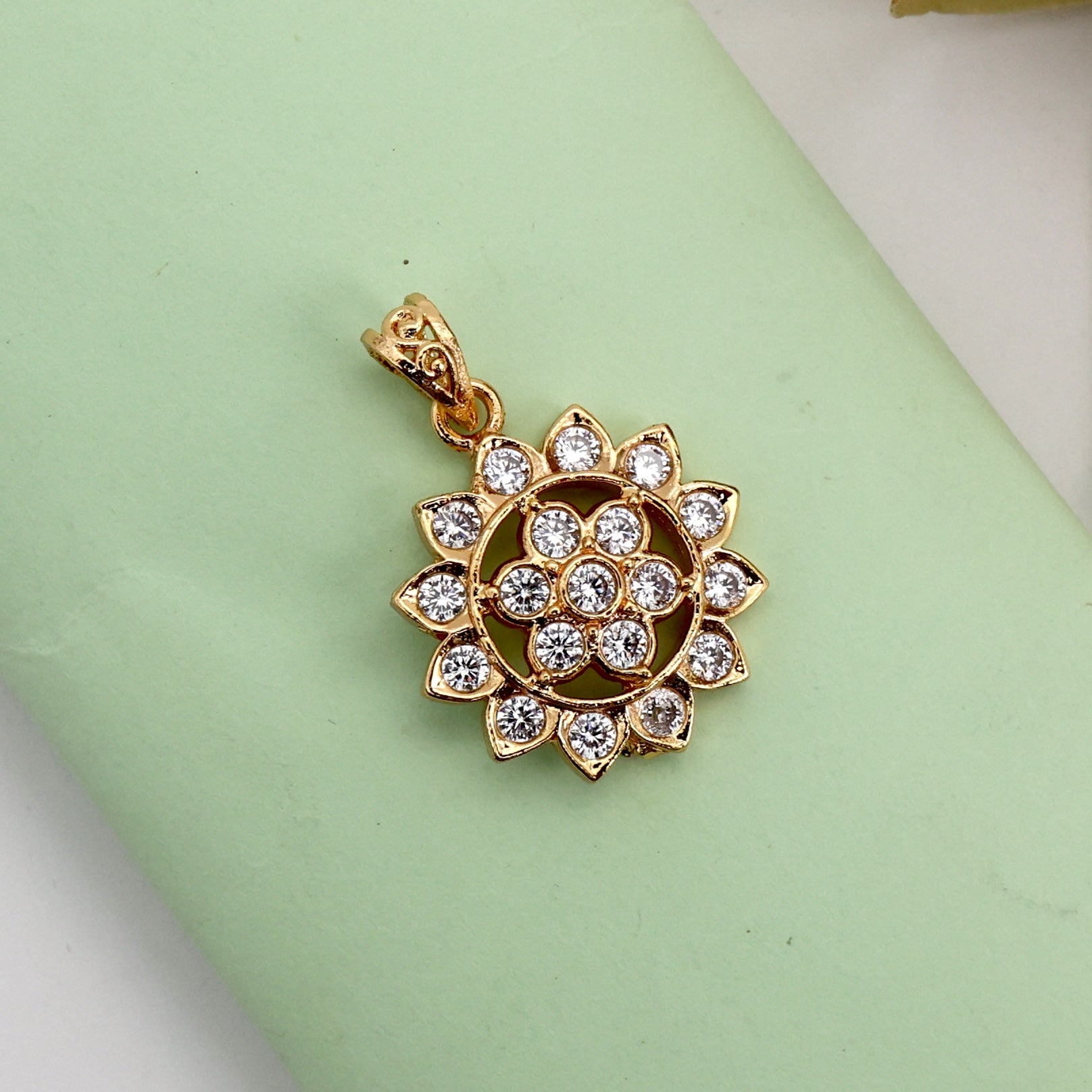 Diamond Look Micro Gold Polished Flower Chakra Pendant